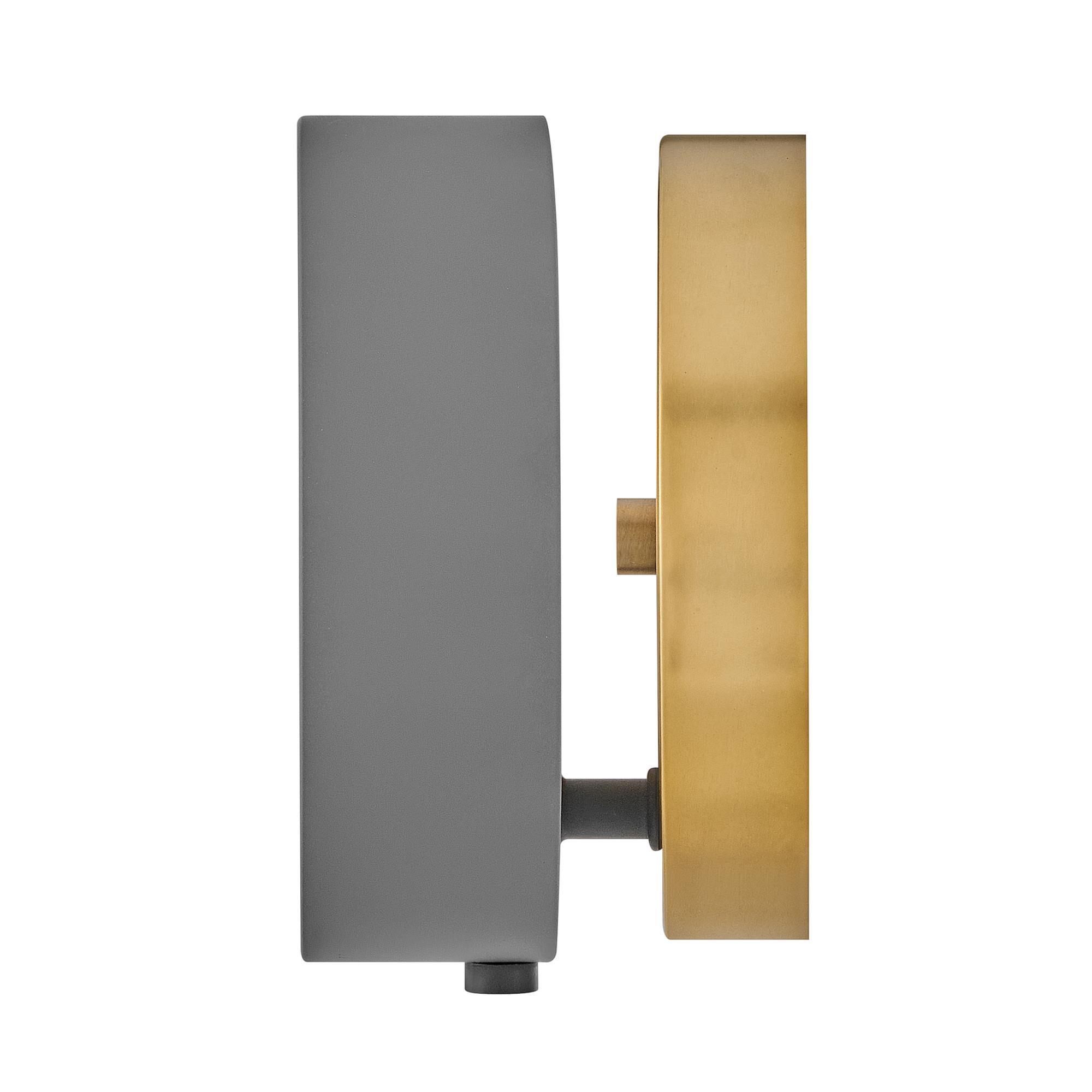 Shown in Dark Matte Grey with Heritage Brass Accents finish and Etched Opal glass
