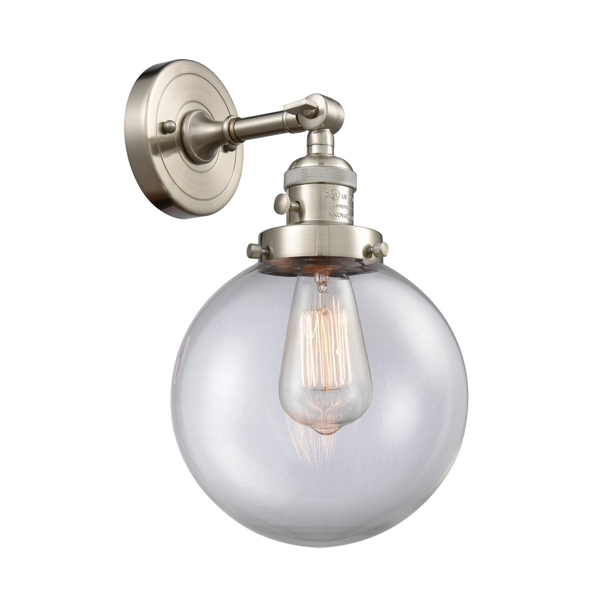 Shown in Brushed Satin Nickel finish and Clear glass