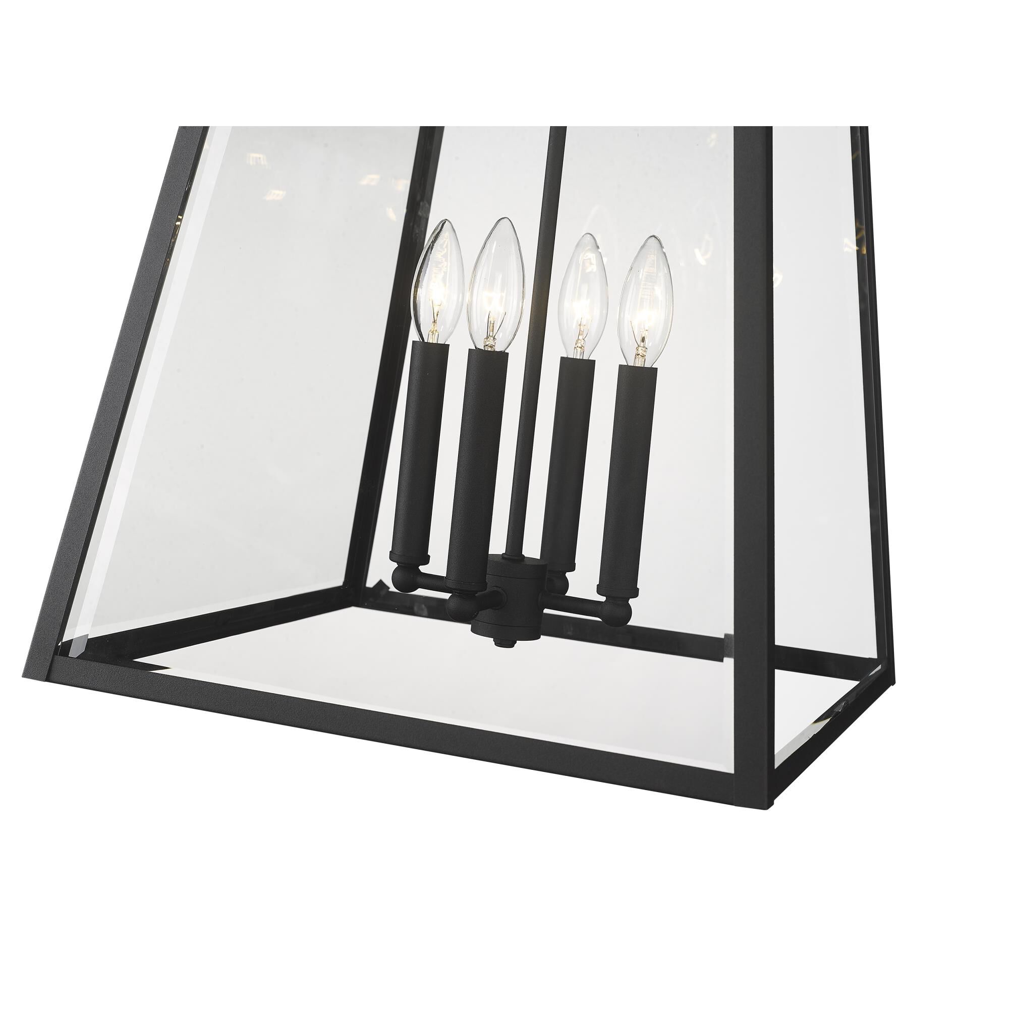 Shown in Black finish and Clear Beveled glass