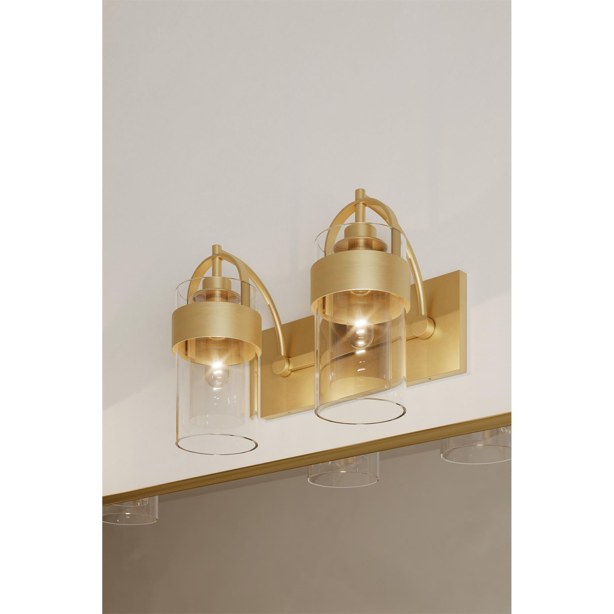 Shown in Legacy Brass finish and Clear and Grey glass