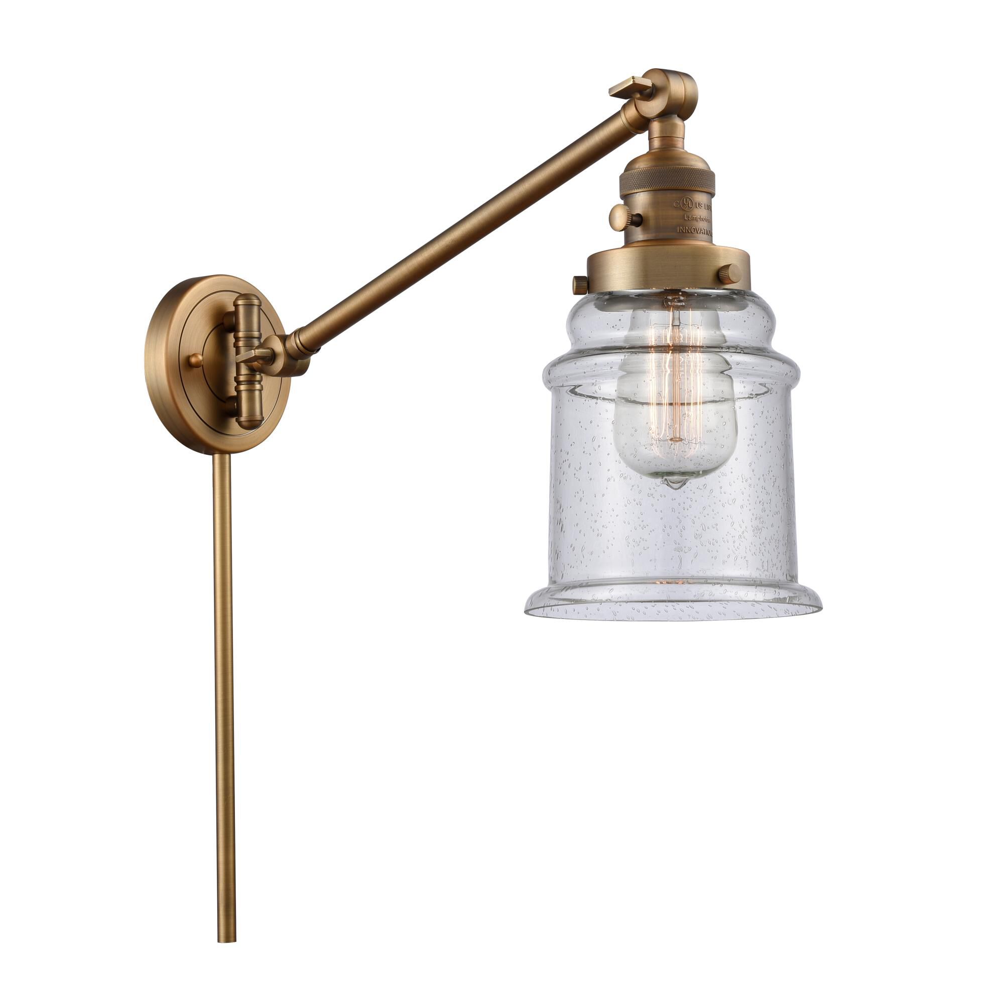 Shown in Brushed Brass finish and Seedy glass