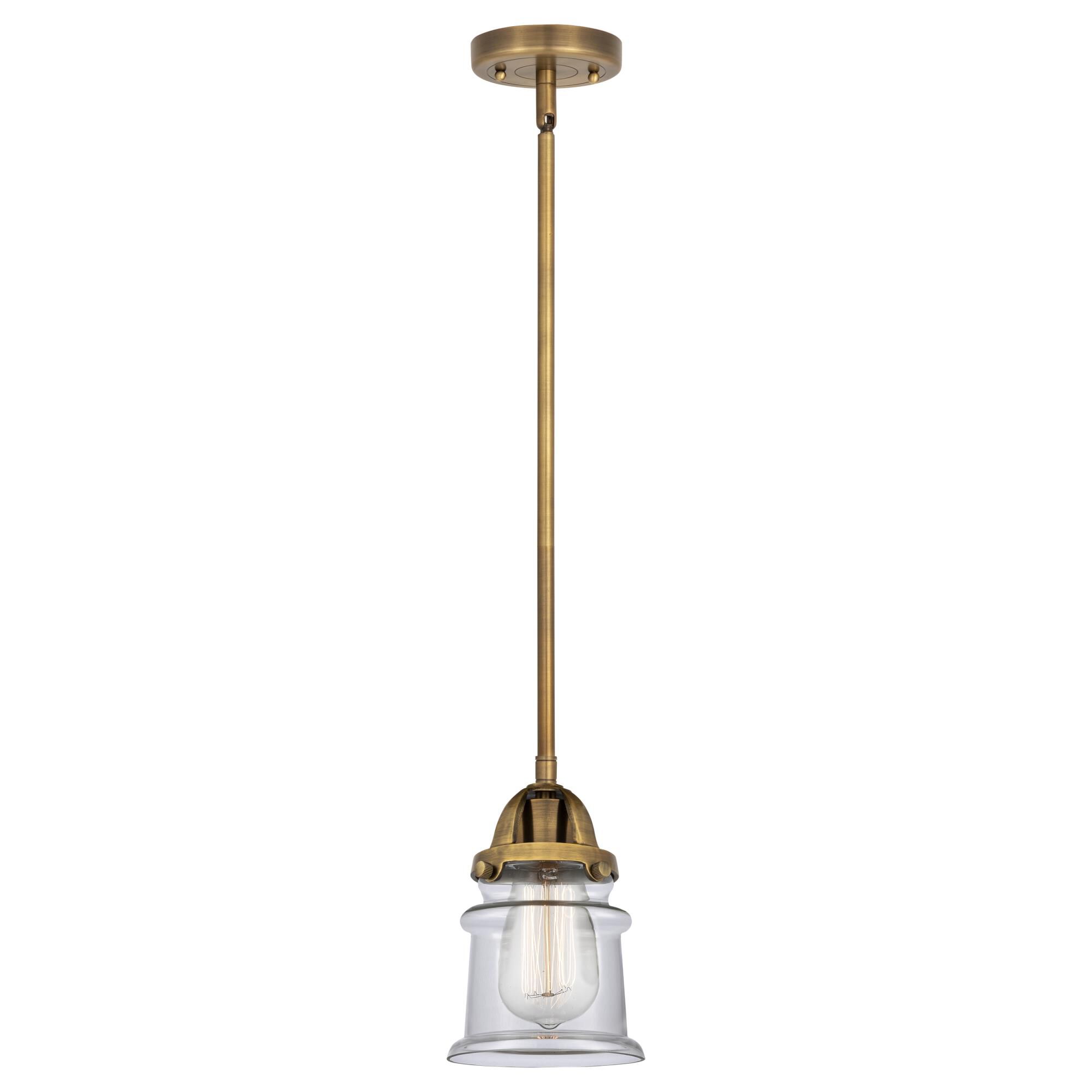 Shown in Brushed Brass finish and Clear Canton glass and No Shade shade