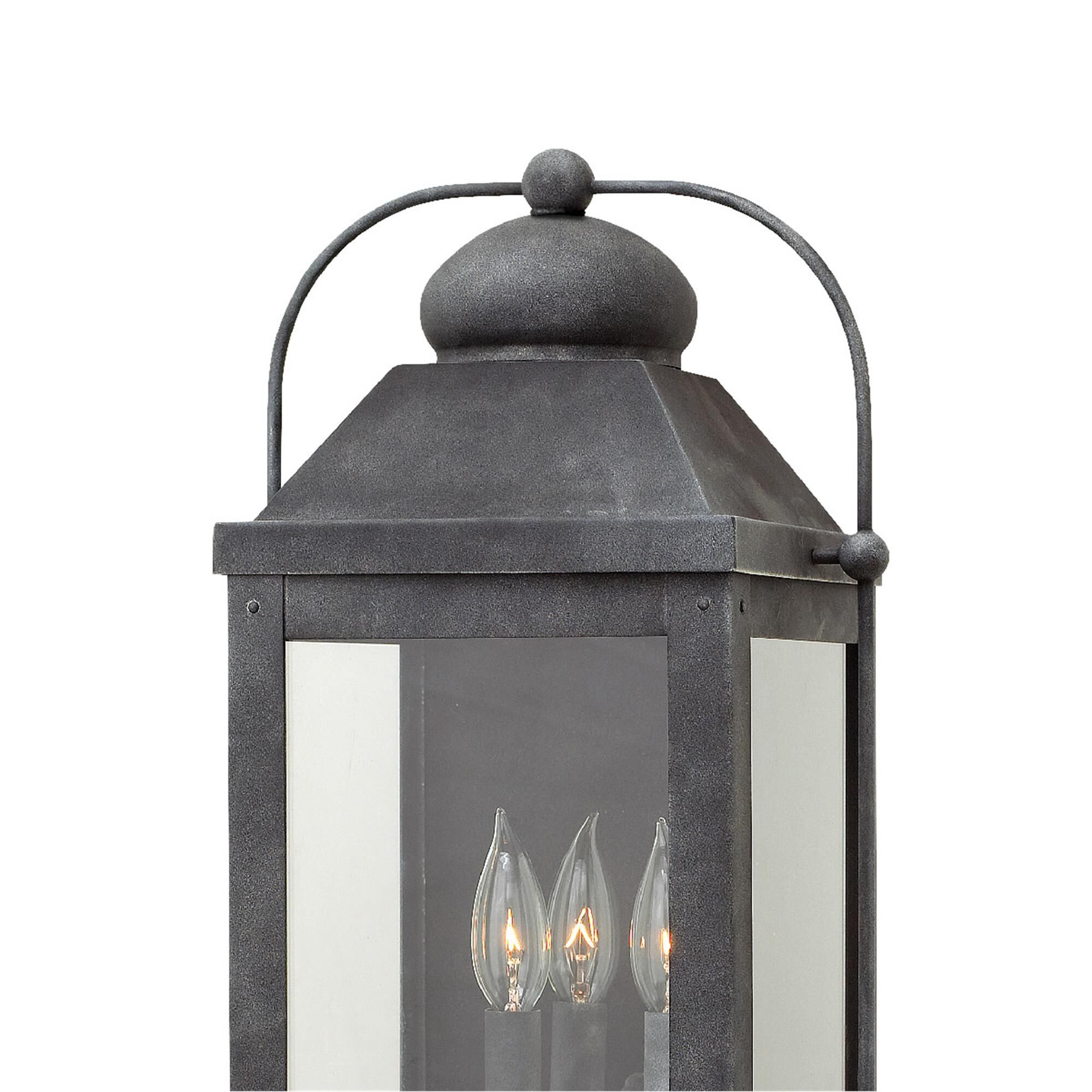 Shown in Aged Zinc finish and Clear glass