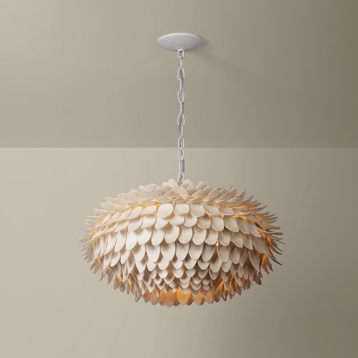 Shown in White Plaster finish and Coco Shell shade