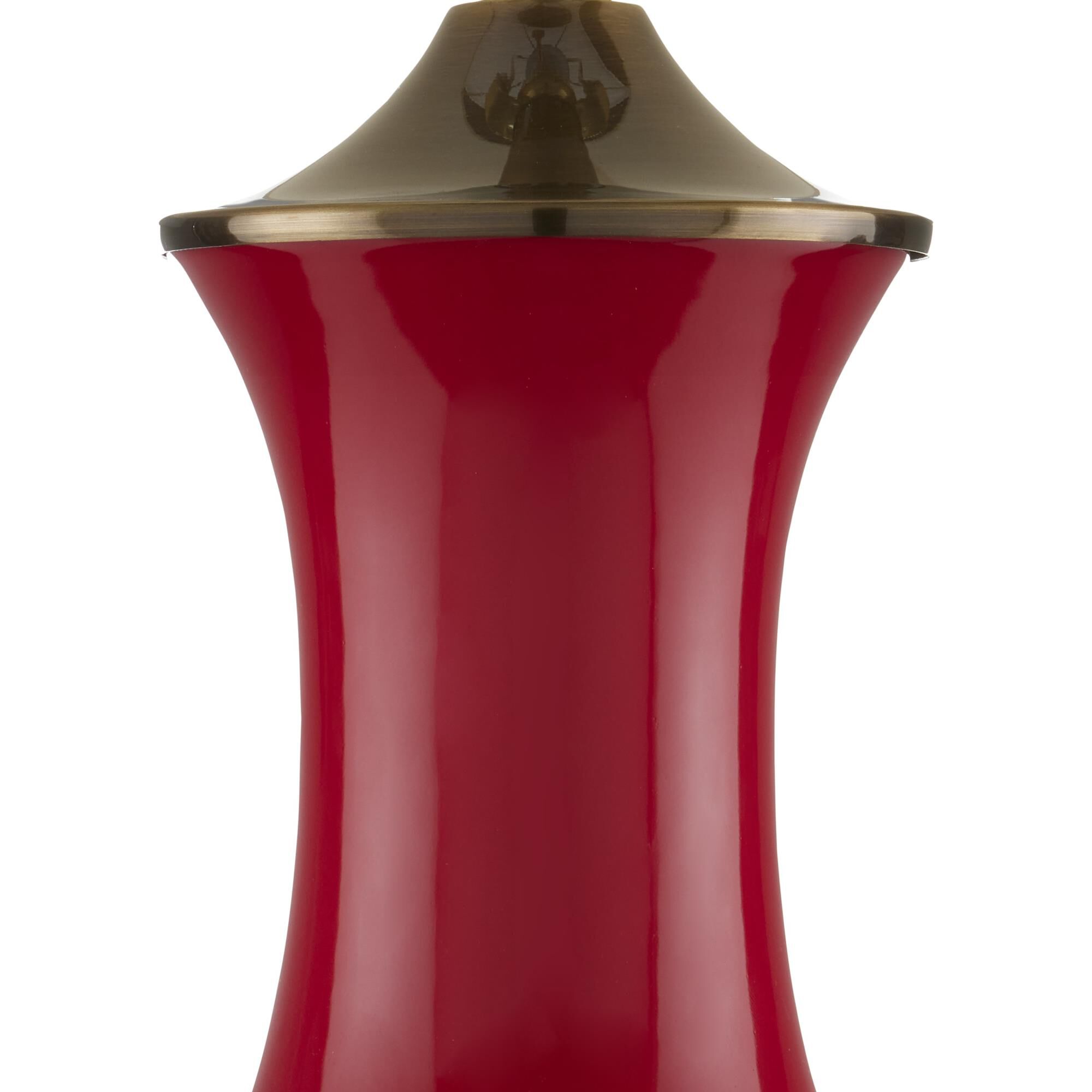 Shown in Red, Antique Brass finish and Eggshell Polyester shade