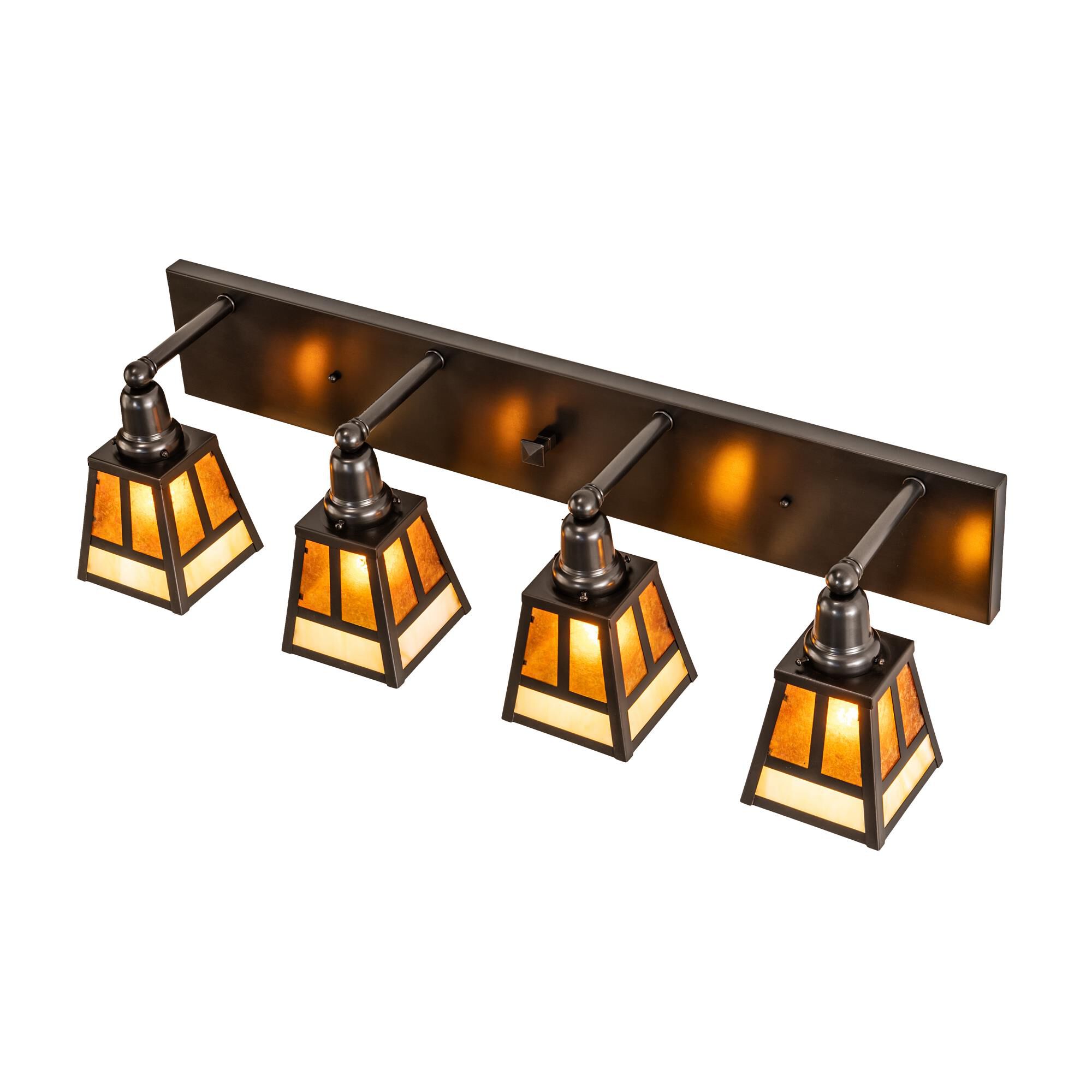 Shown in Craftsman Brown Finish finish and Beige;Amber Mica glass