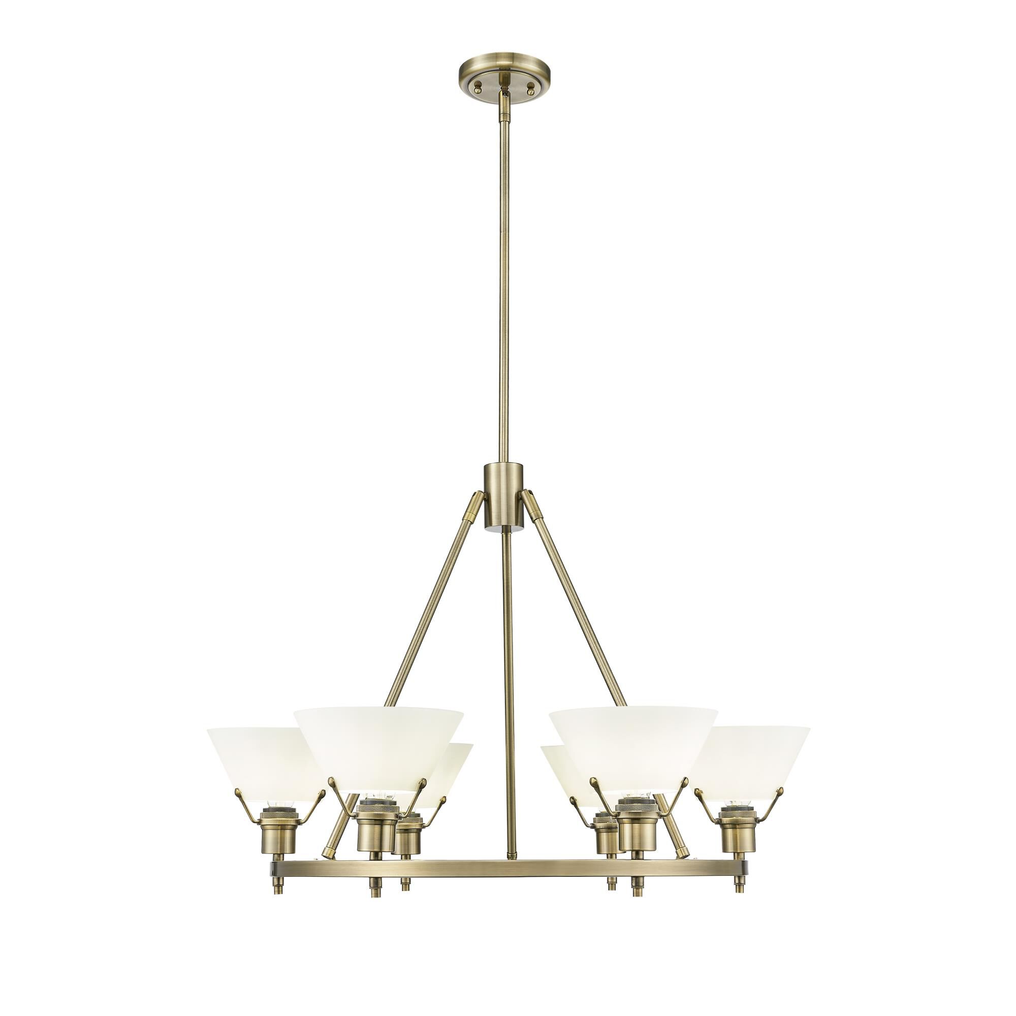 Shown in Aged Brass finish and Opal glass and Without Shade shade