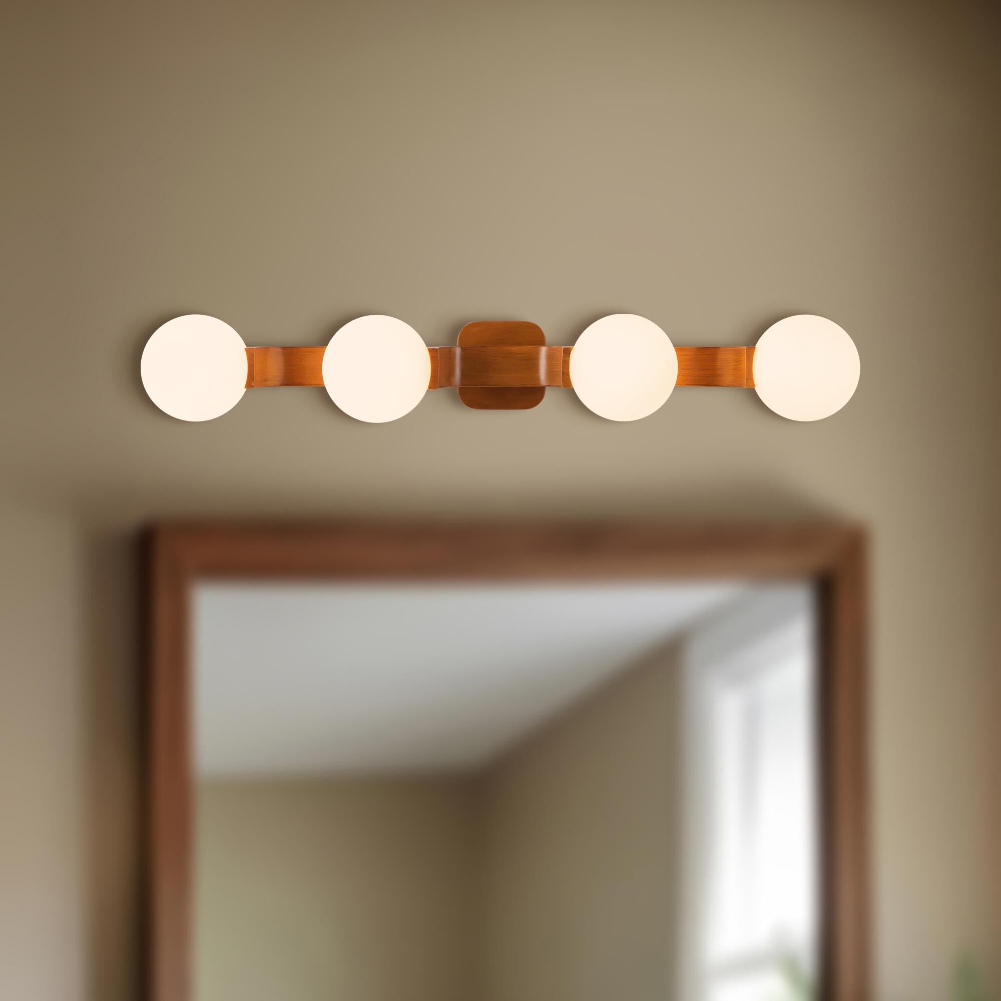 Shown in Teak finish and Matte Opal glass