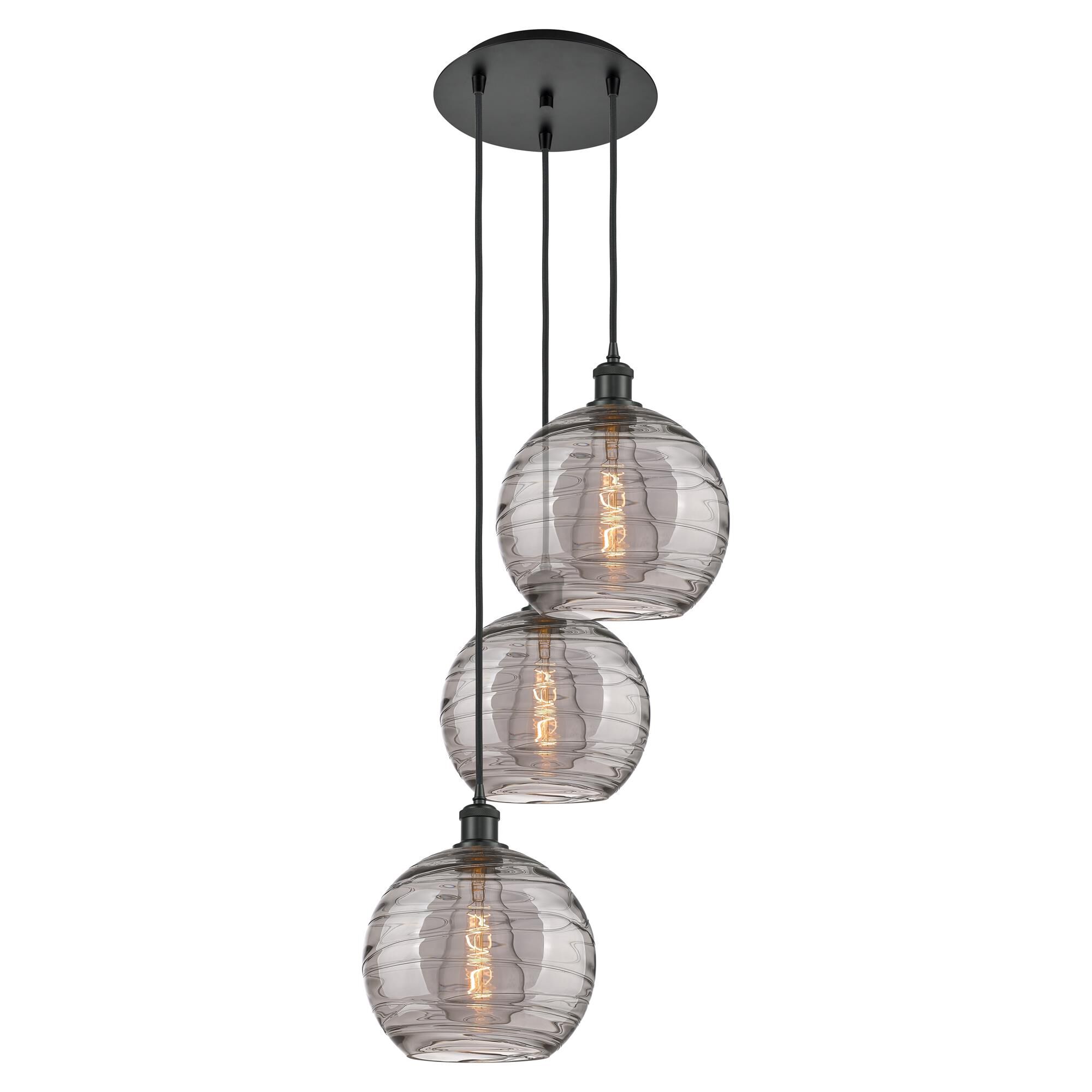 Shown in Matte Black finish and Light Smoke Deco Swirl glass
