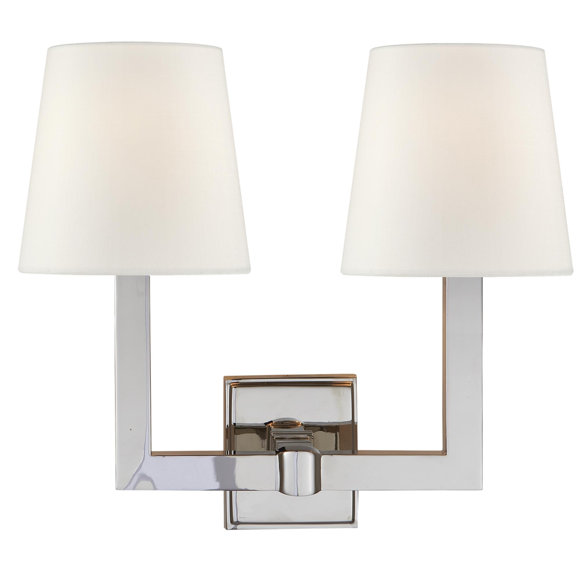 Shown in Polished Nickel finish and Linen shade