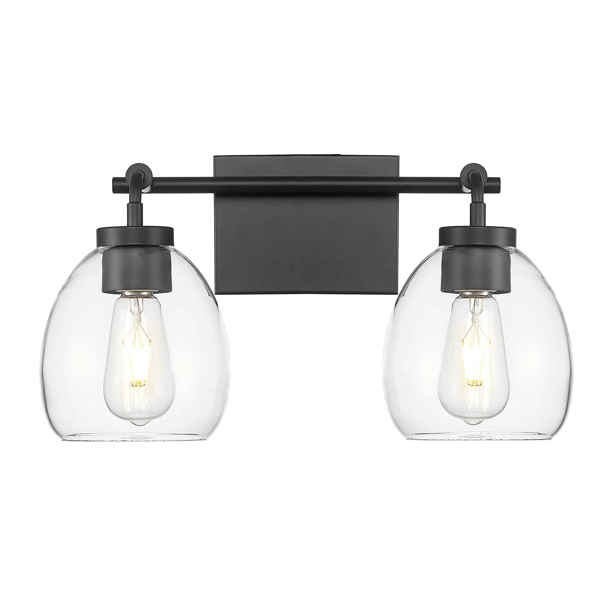 Shown in Matte Black finish and Clear Glass Globes shade
