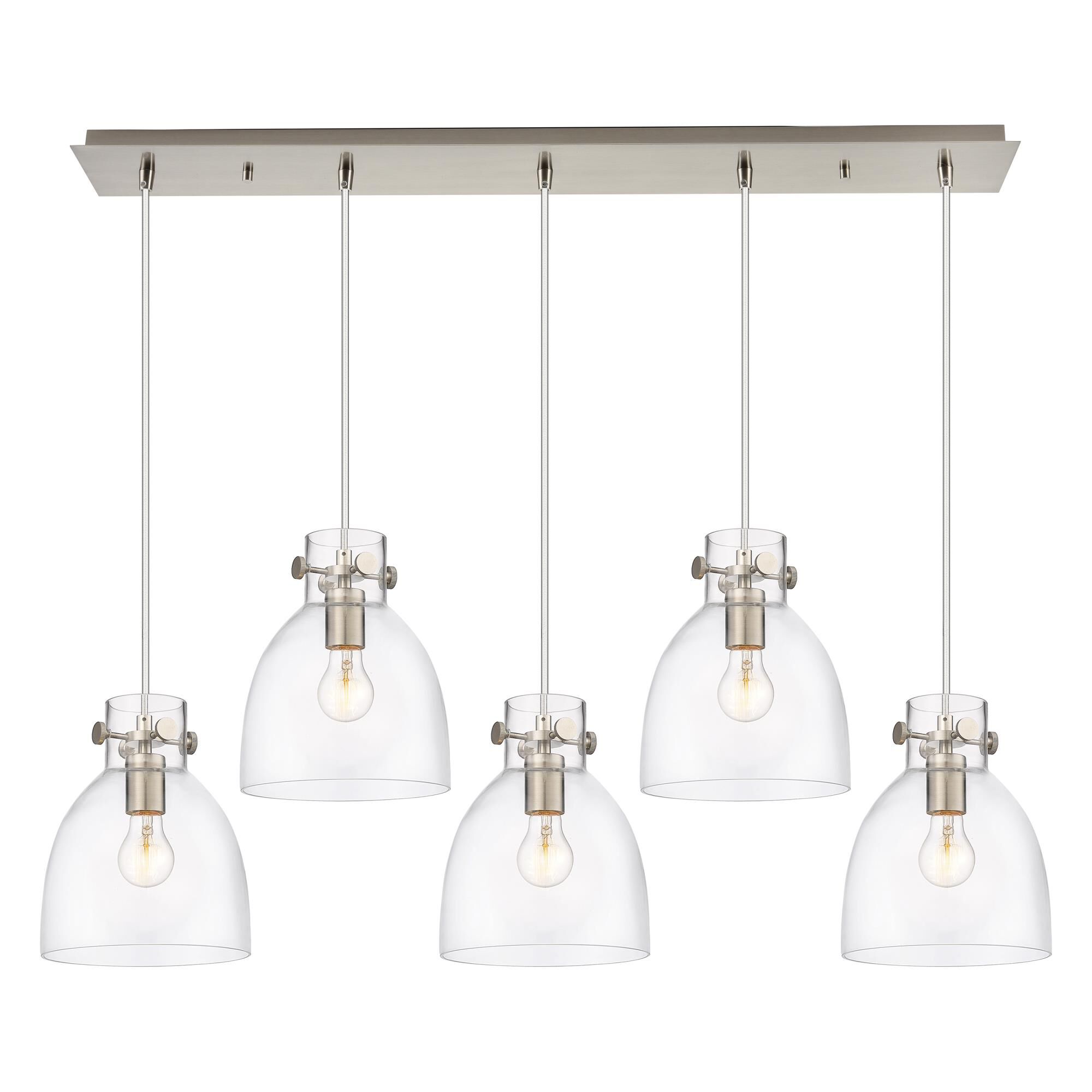 Shown in Brushed Satin Nickel finish and Clear glass and Clear Glass shade
