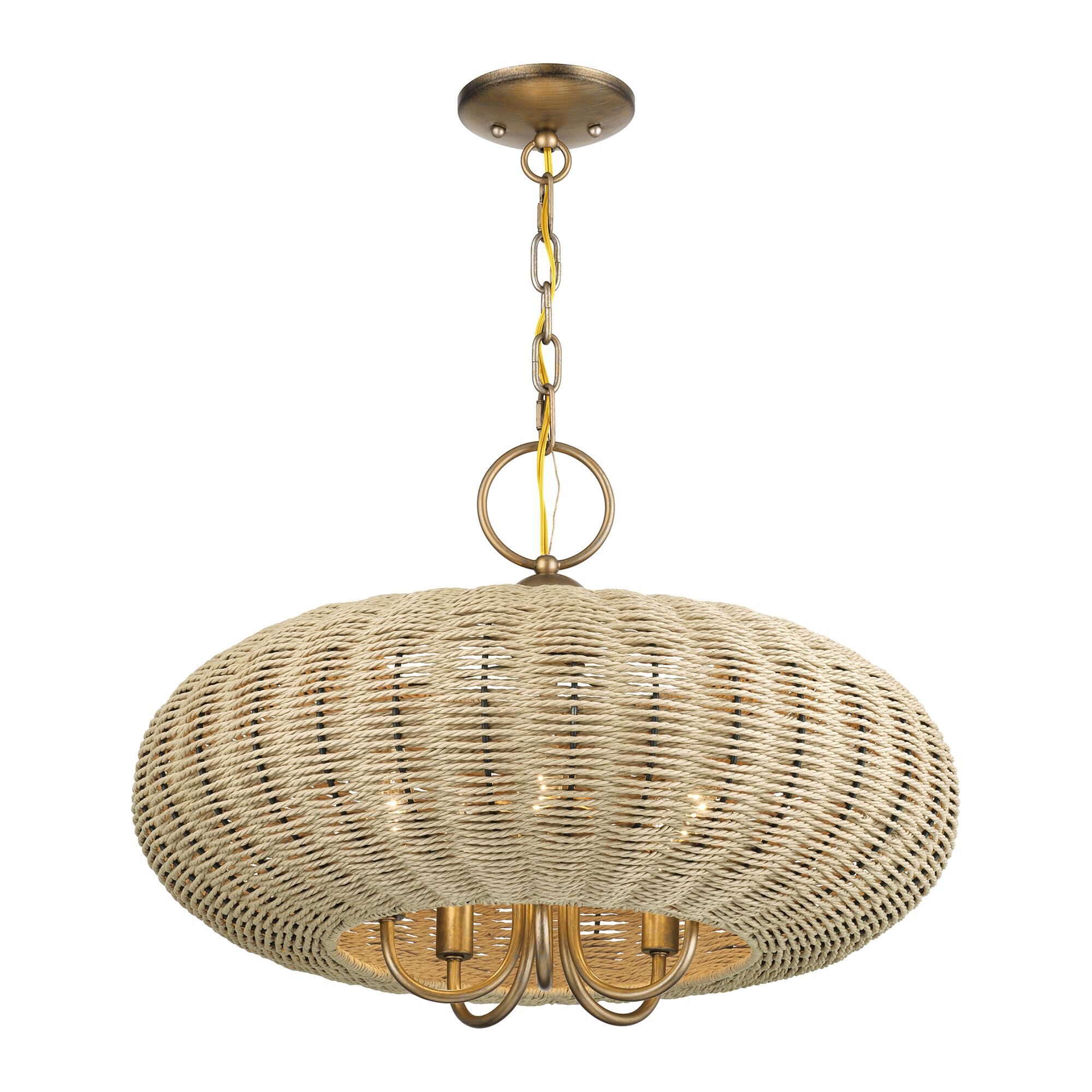 Shown in Antique Gold Leaf finish and Hand-Woven French Beige Paper Rope shade