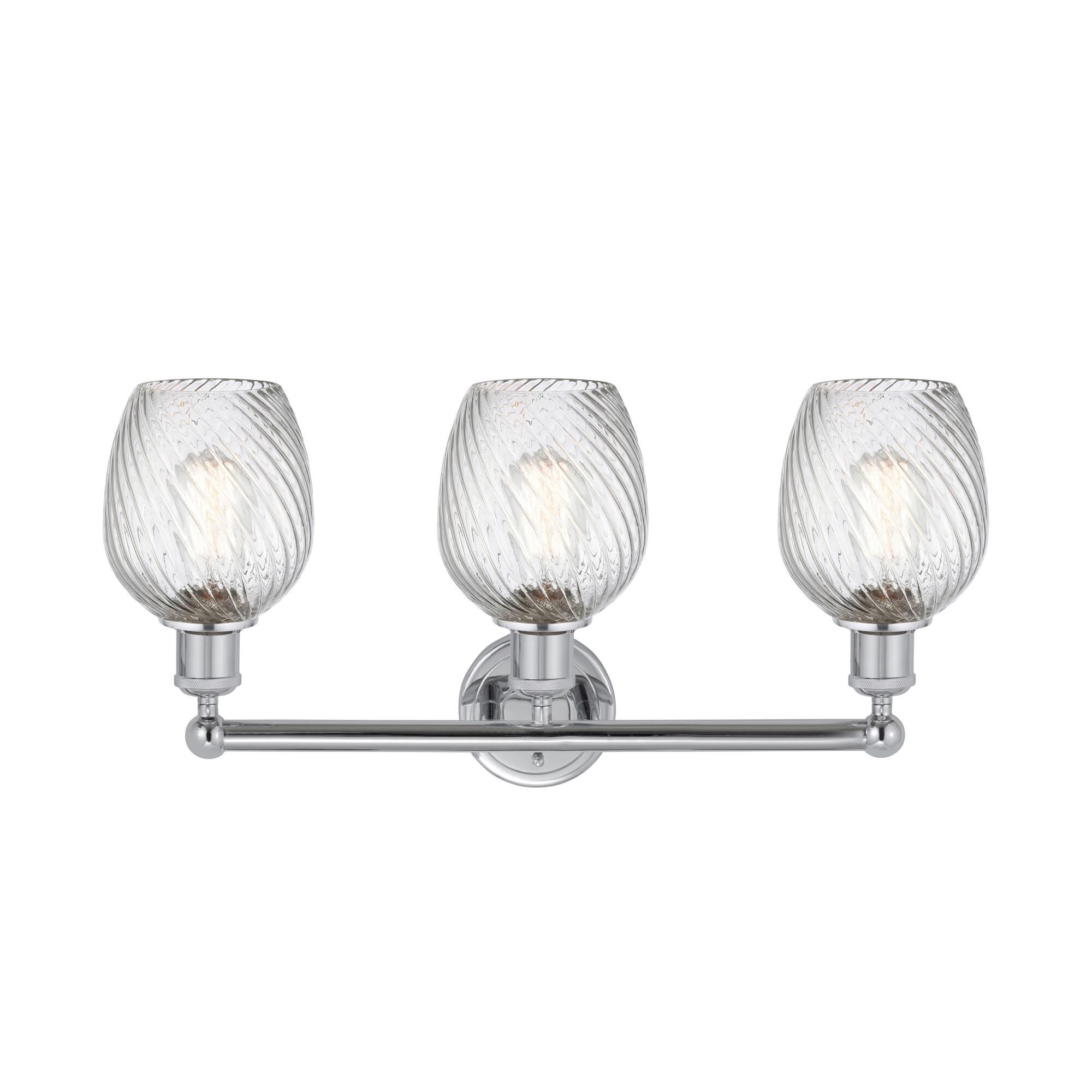 Shown in Polished Chrome finish and Clear Spiral Fluted glass