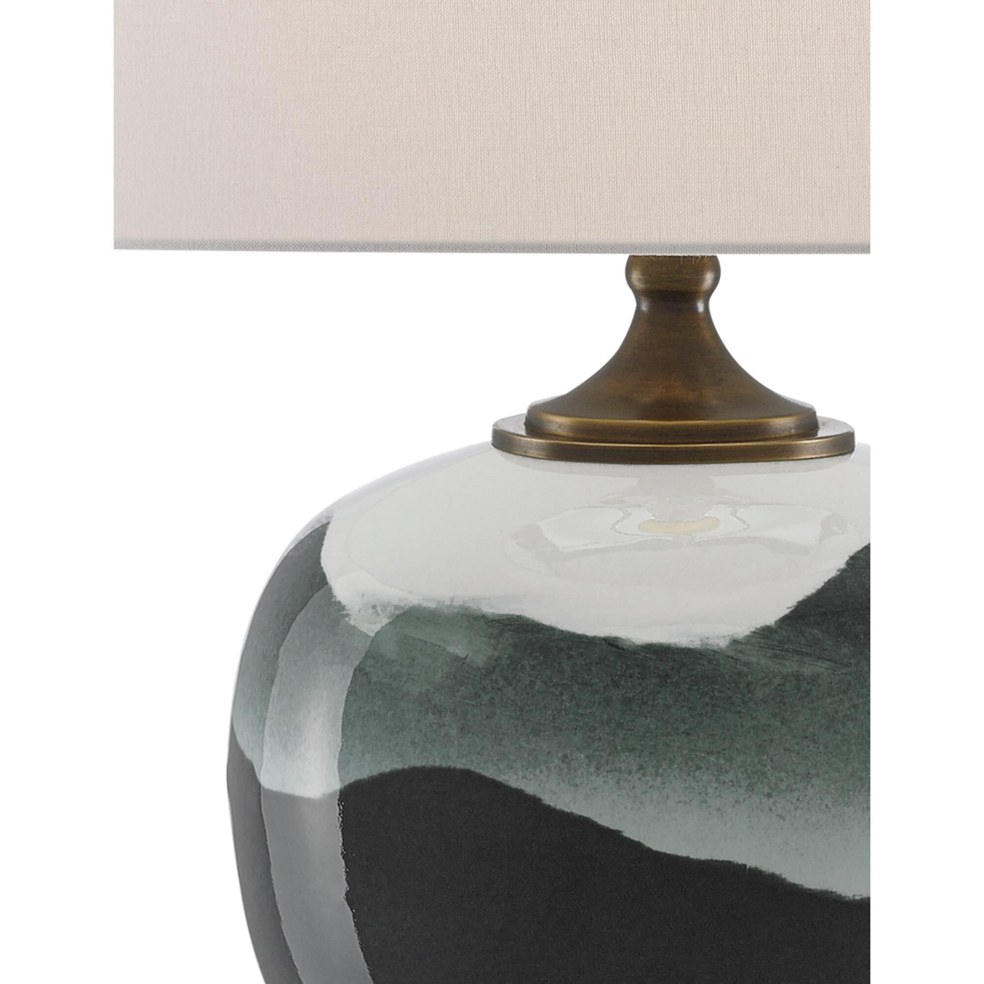 Shown in White/Green/Antique Brass finish and Included shade