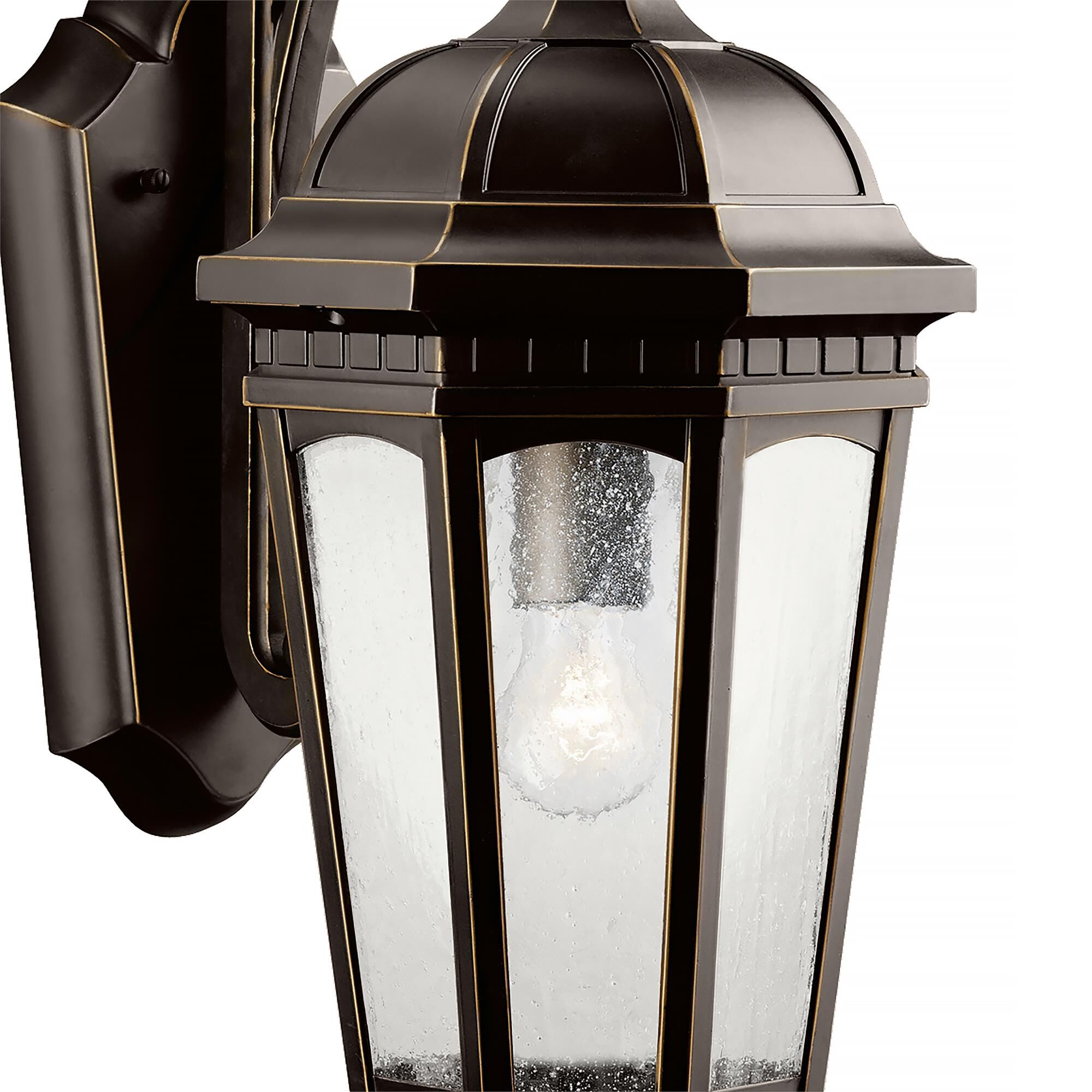 Shown in Rubbed Bronze finish and Clear Seeded glass