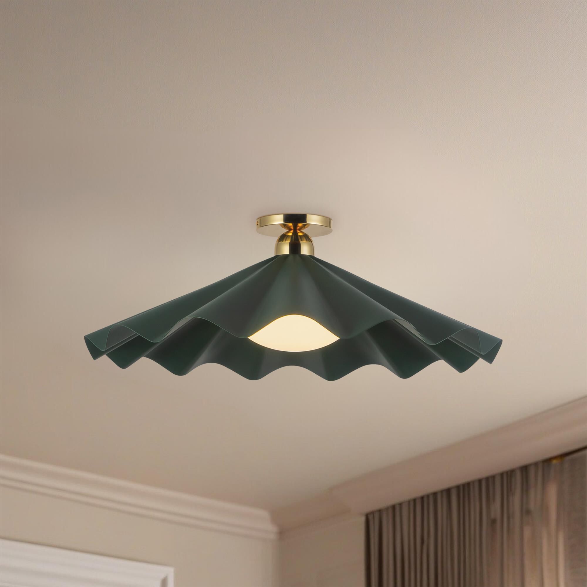 Shown in Pine Green finish and Matte Opal glass