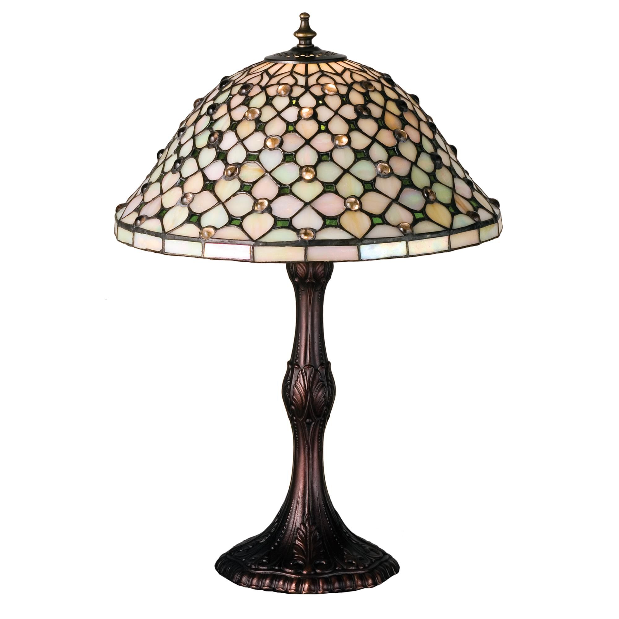 Shown in Mahogany Bronze finish and Iridized Ivory-Ivy Green glass