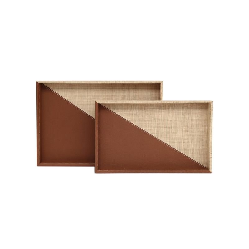 Leather & Raffia Tray Set of 2 by Currey & Company