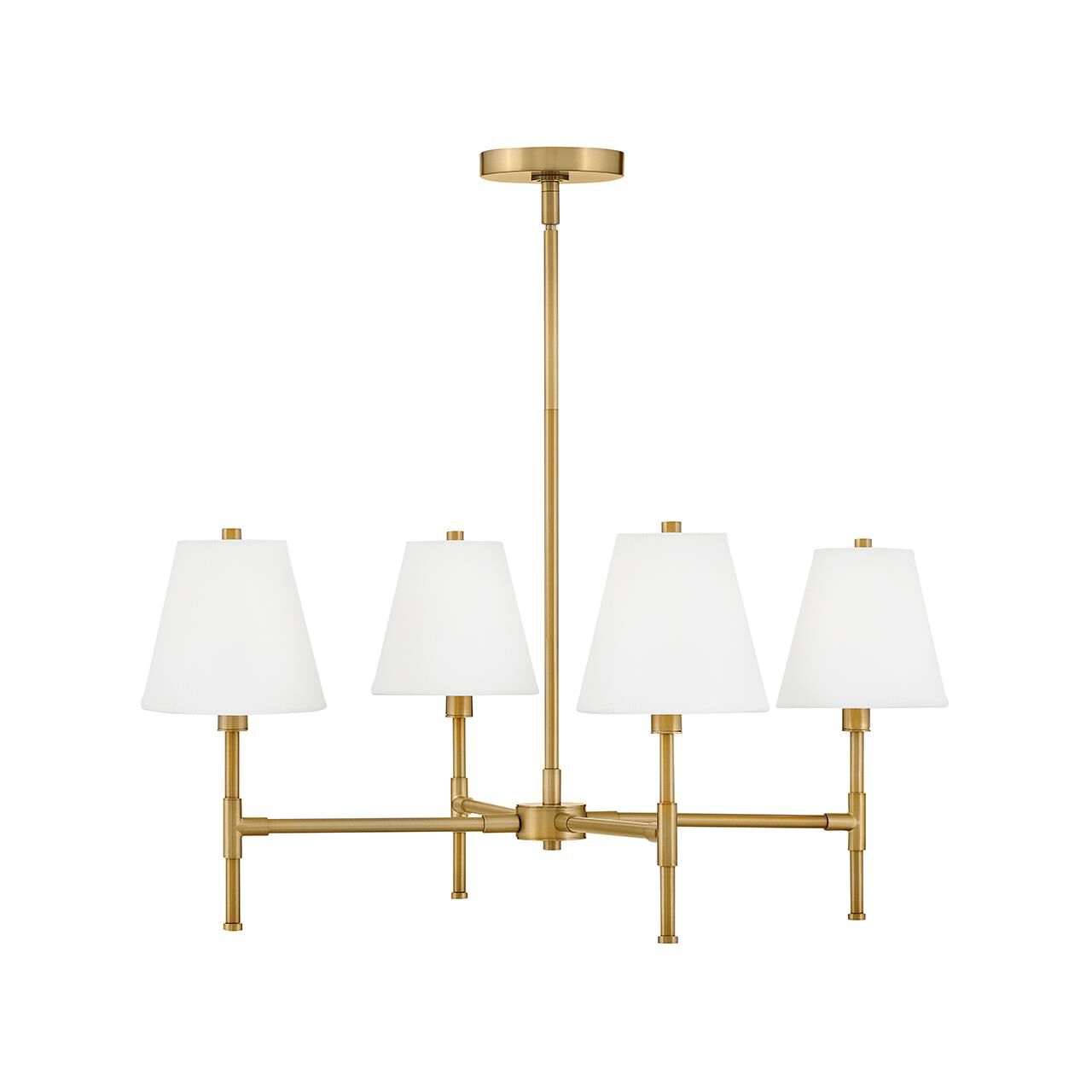 Shown in Lacquered Brass finish and White Linen shade