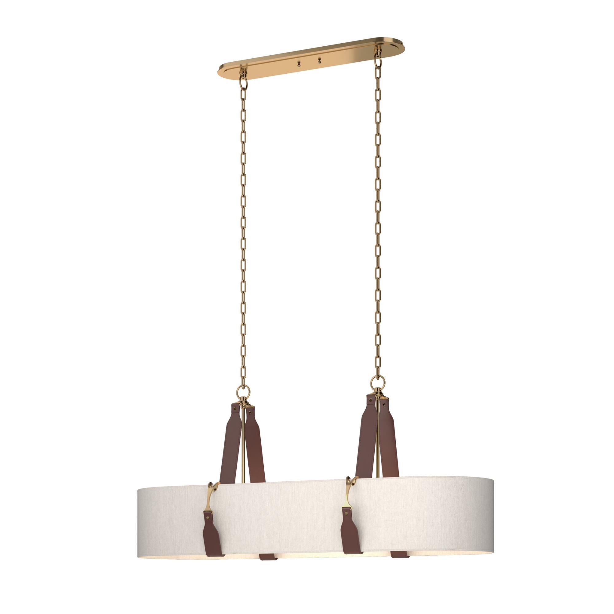 Shown in Antique Brass finish and Flax shade and Leather British Brown accent
