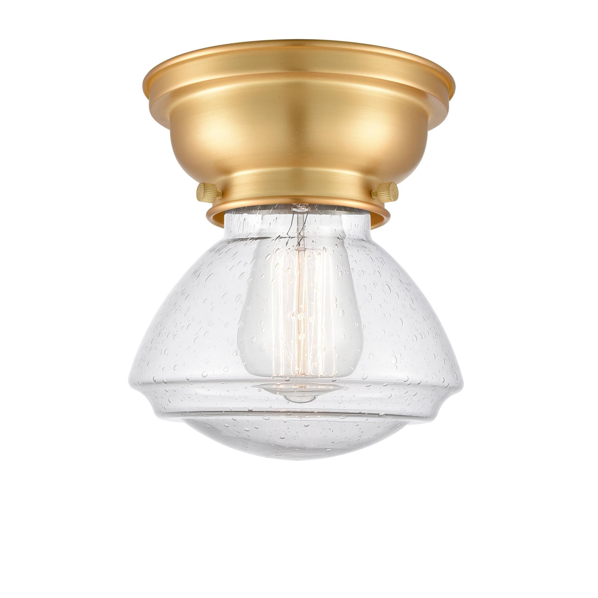 Shown in Satin Gold finish and Seedy Olean glass