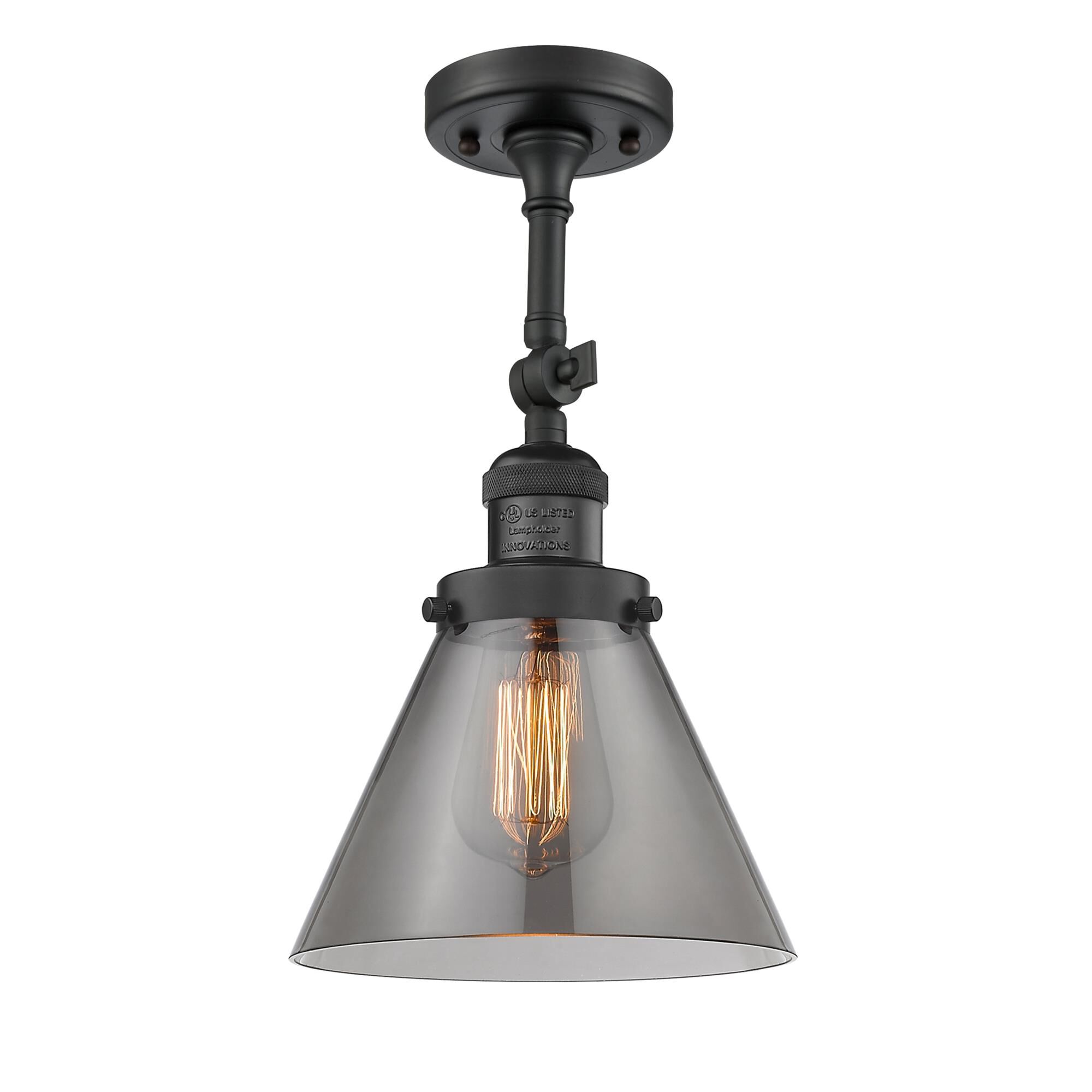 Shown in Matte Black finish and Smoked glass and Brushed Satin Nickel shade and No Accent accent