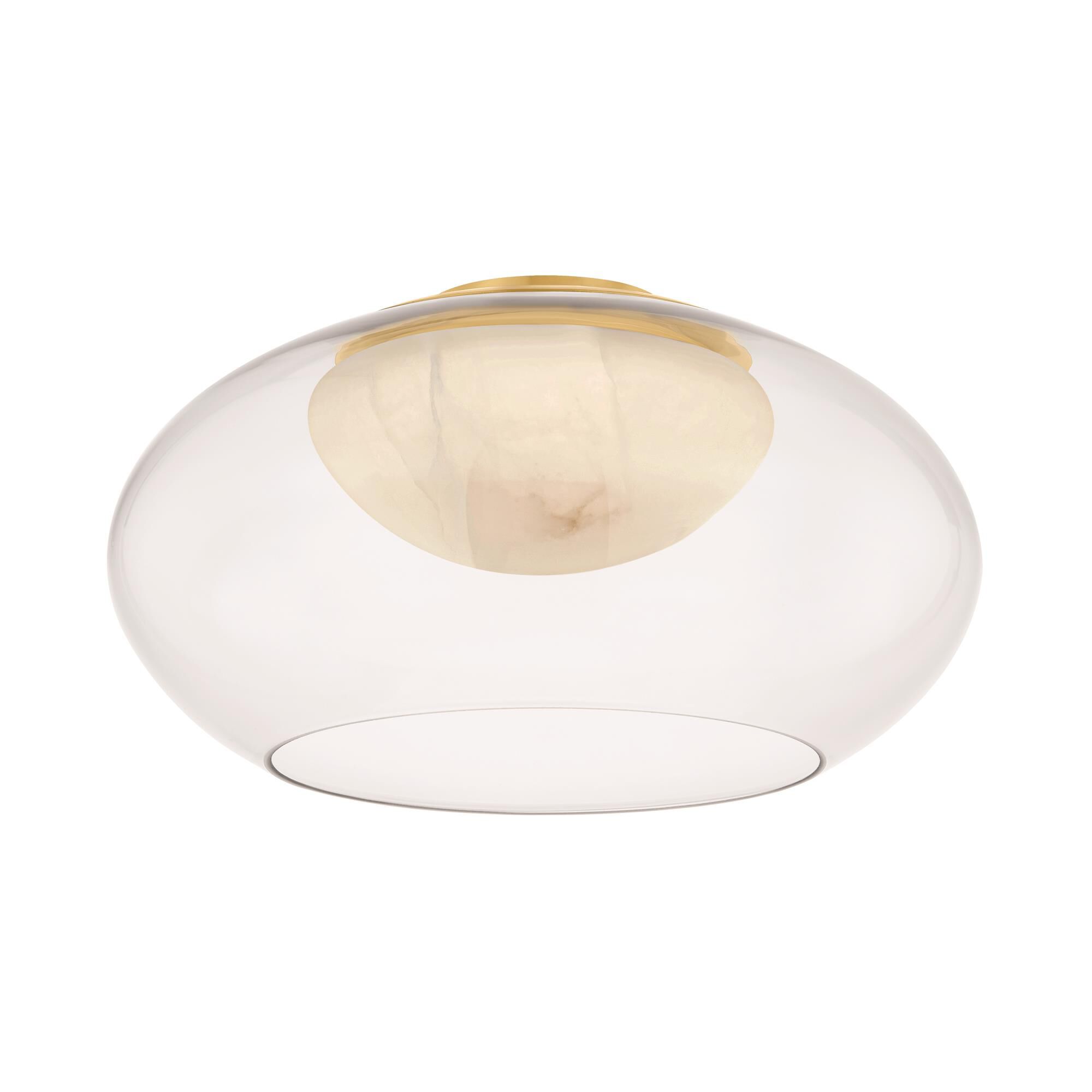 Shown in Aged Brass finish and Clear glass