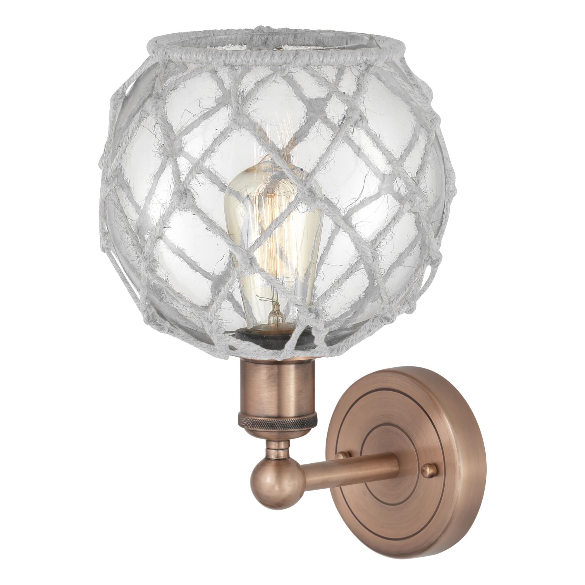 Shown in Antique Copper finish and Clear with White Rope glass