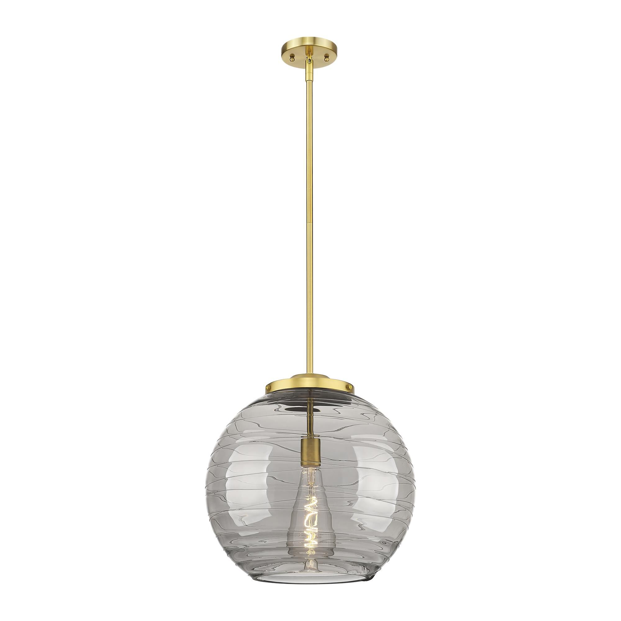 Shown in Satin Gold finish and Light Smoke Deco Swirl glass