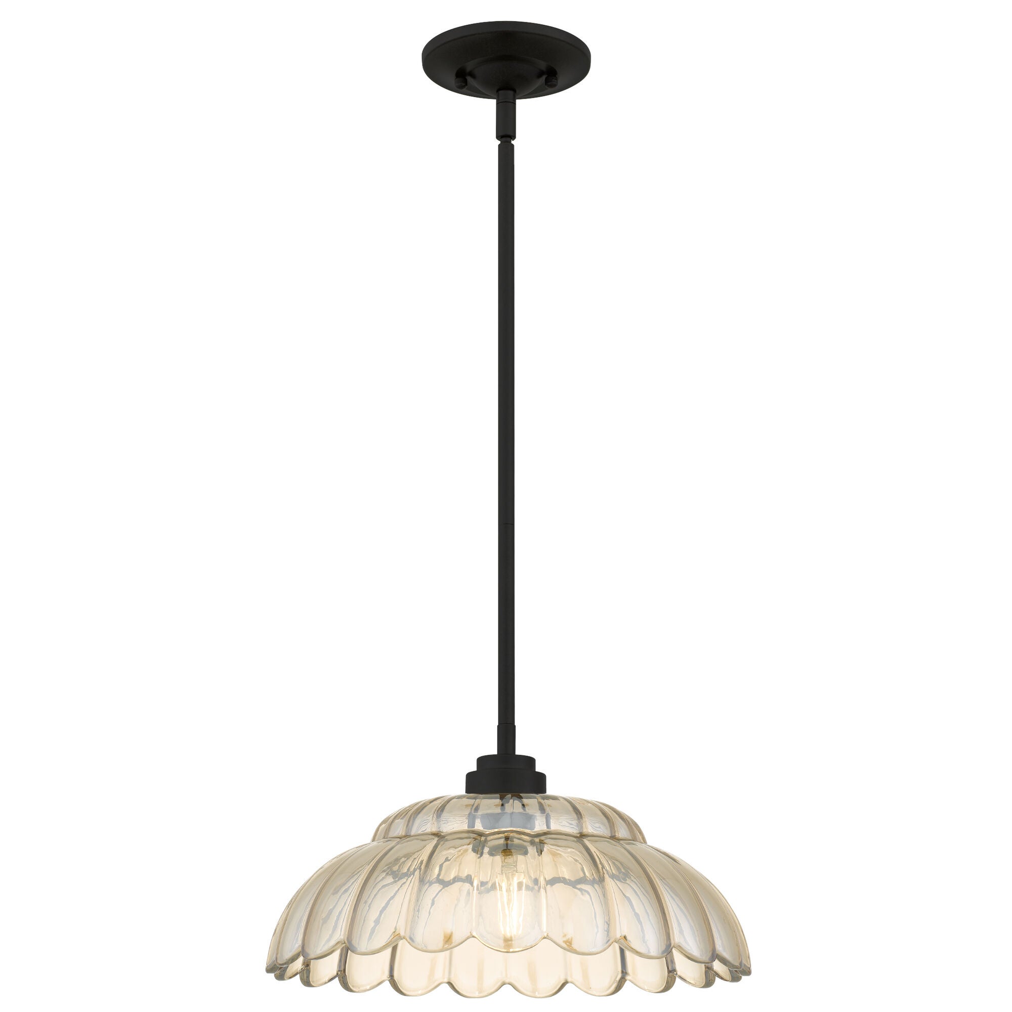 Shown in Mottled Cocoa finish and Amber Glass shade
