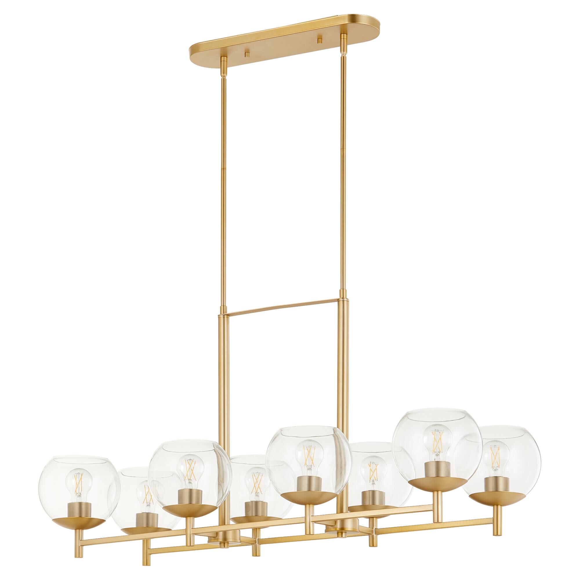 Shown in Aged Brass finish and Clear glass