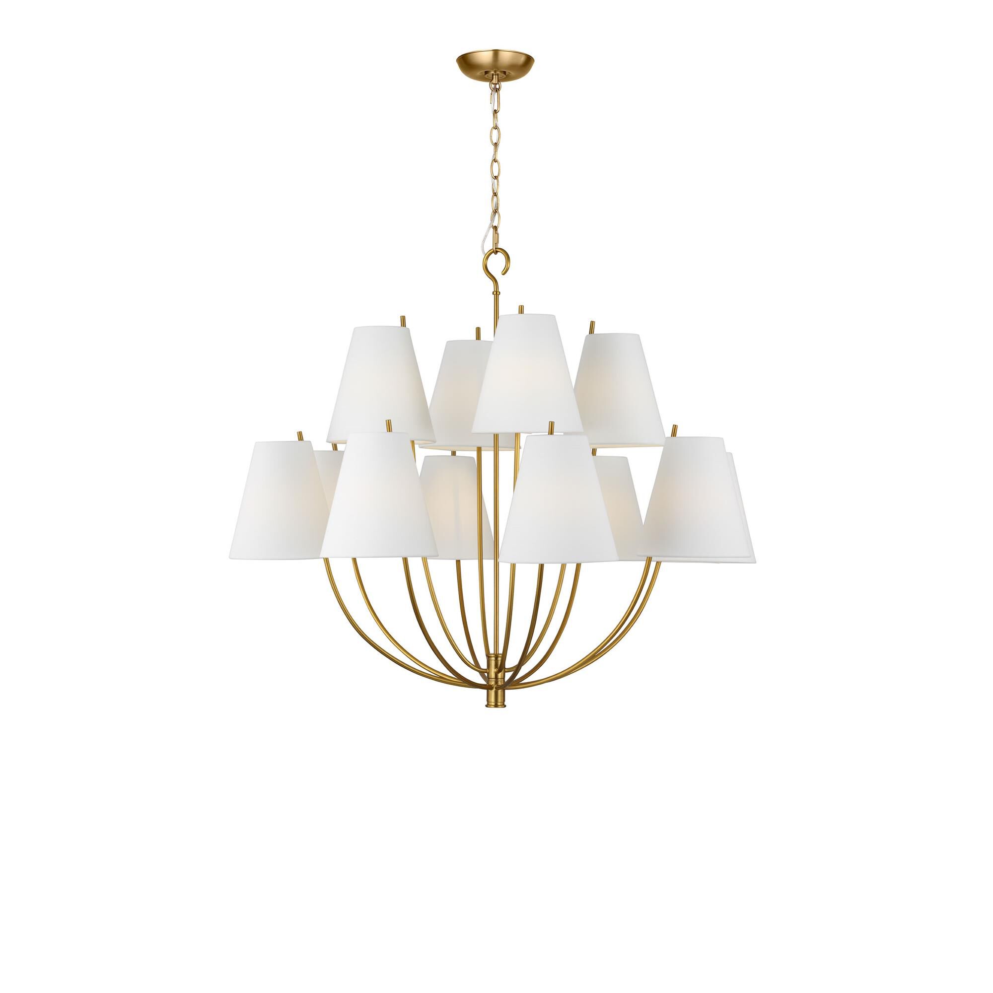 Shown in Burnished Brass finish and White Linen Fabric shade