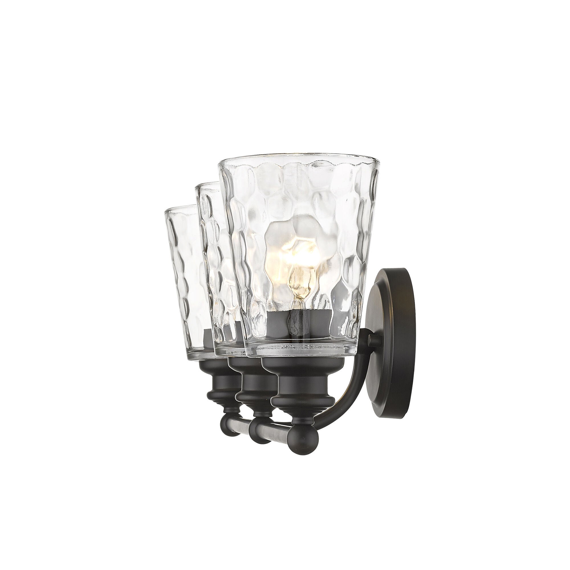 Shown in Oil-Rubbed Bronze finish and Clear glass and Clear, Optic Cone Shaped Glass shade