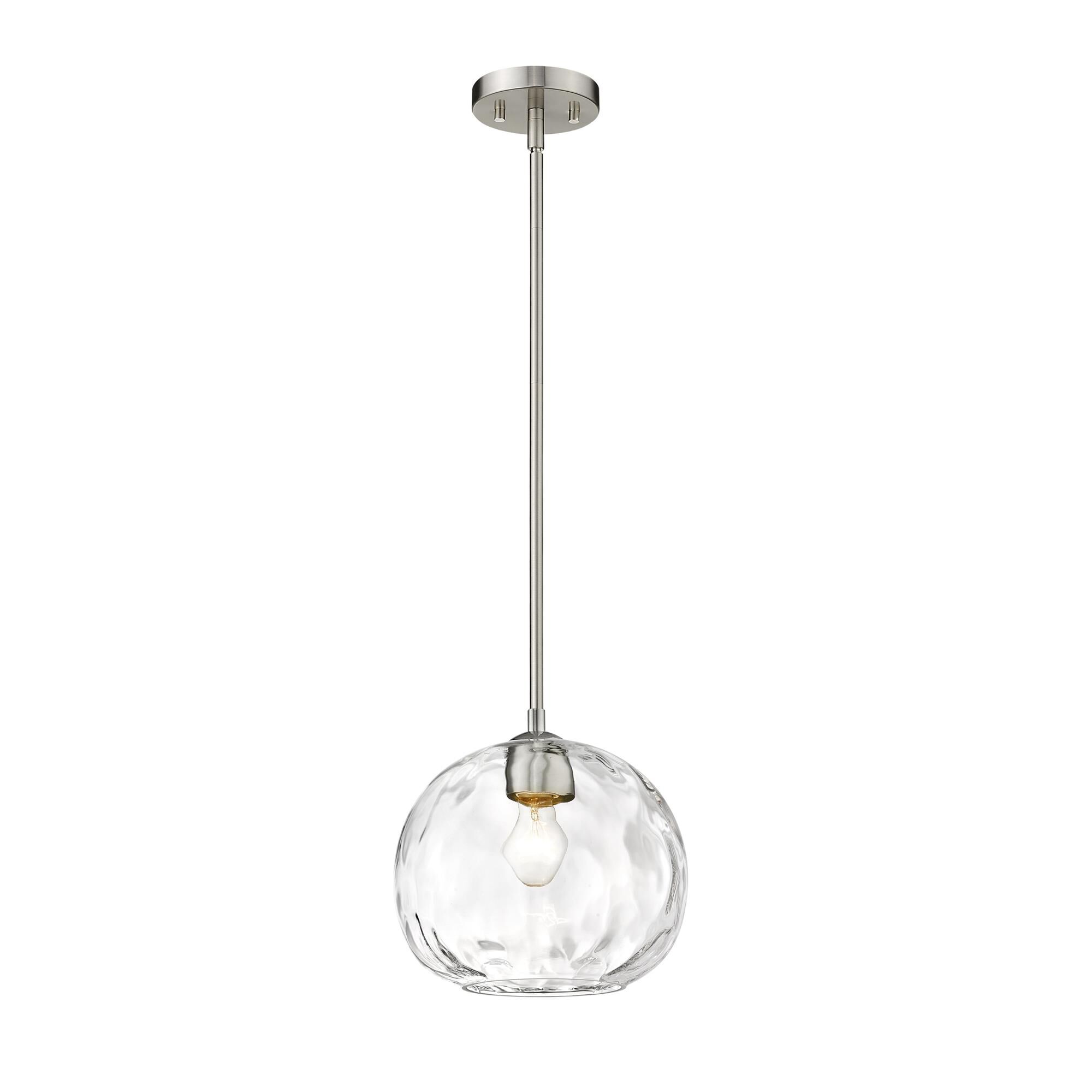 Shown in Brushed Nickel finish and Glass shade