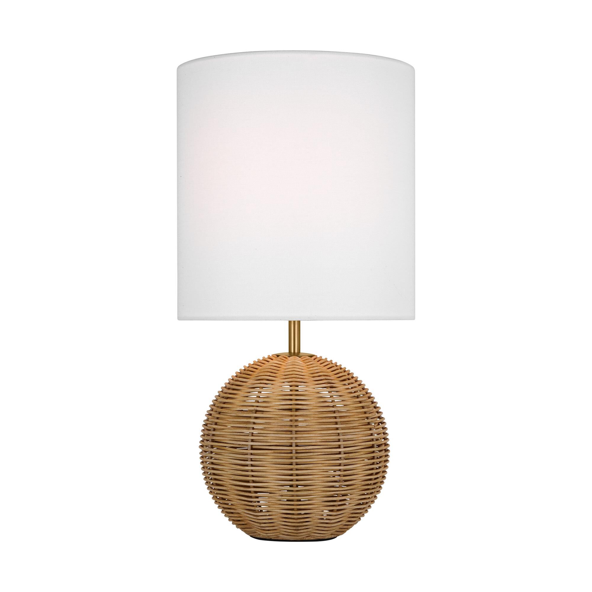 Shown in Burnished Brass finish and White Linen Fabric shade