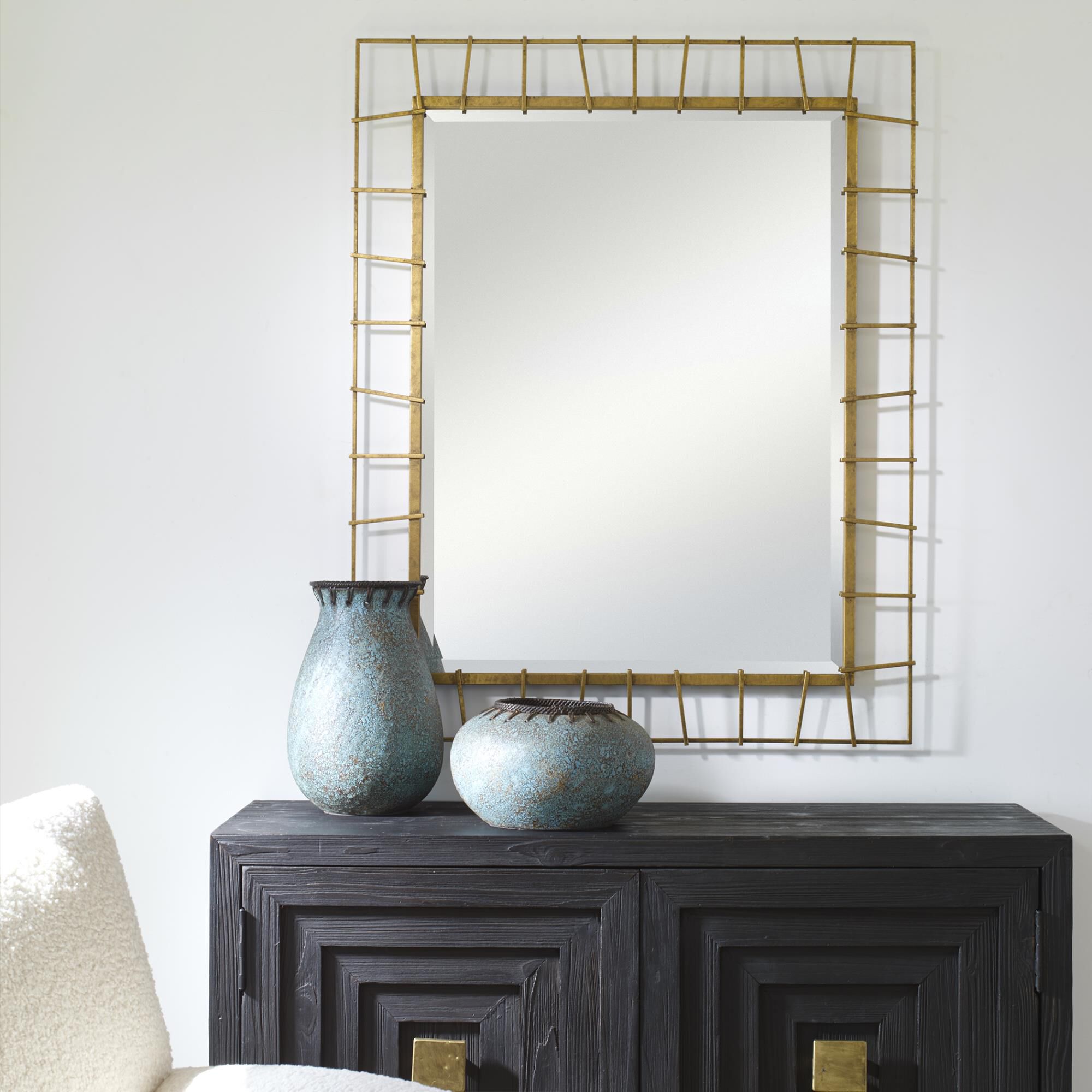 Shown in Showcasing Hand Crafted Ironwork, This Rectangular Mirror Features A 3-Dimensional Frame Finished In finish
