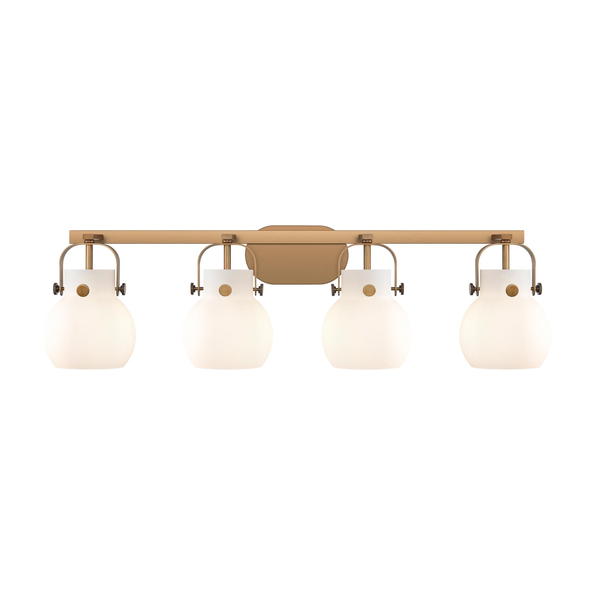 Shown in Brushed Brass finish and Matte White glass and Matte White Glass shade