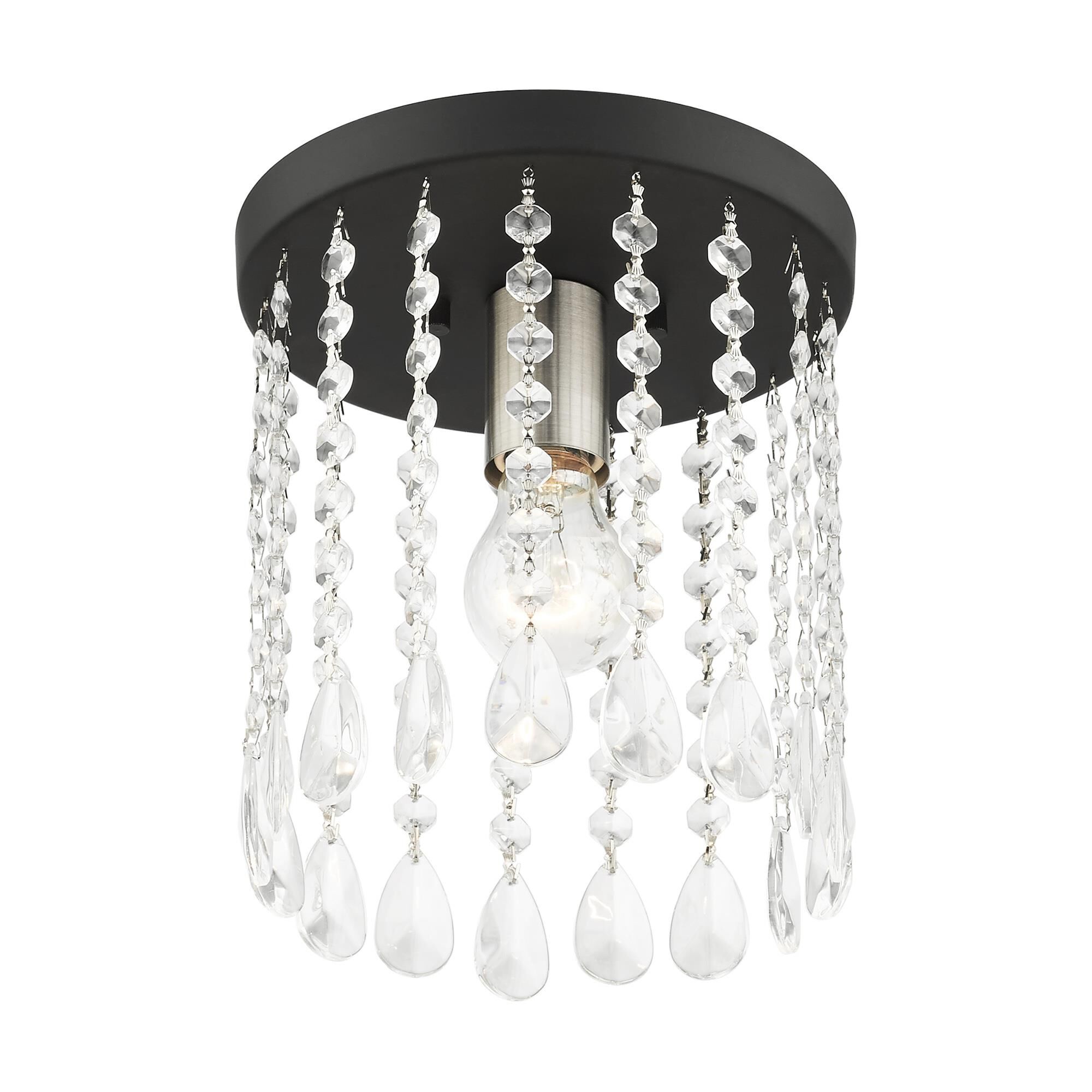Shown in Black finish and Hand Assembled Crystal Shade glass