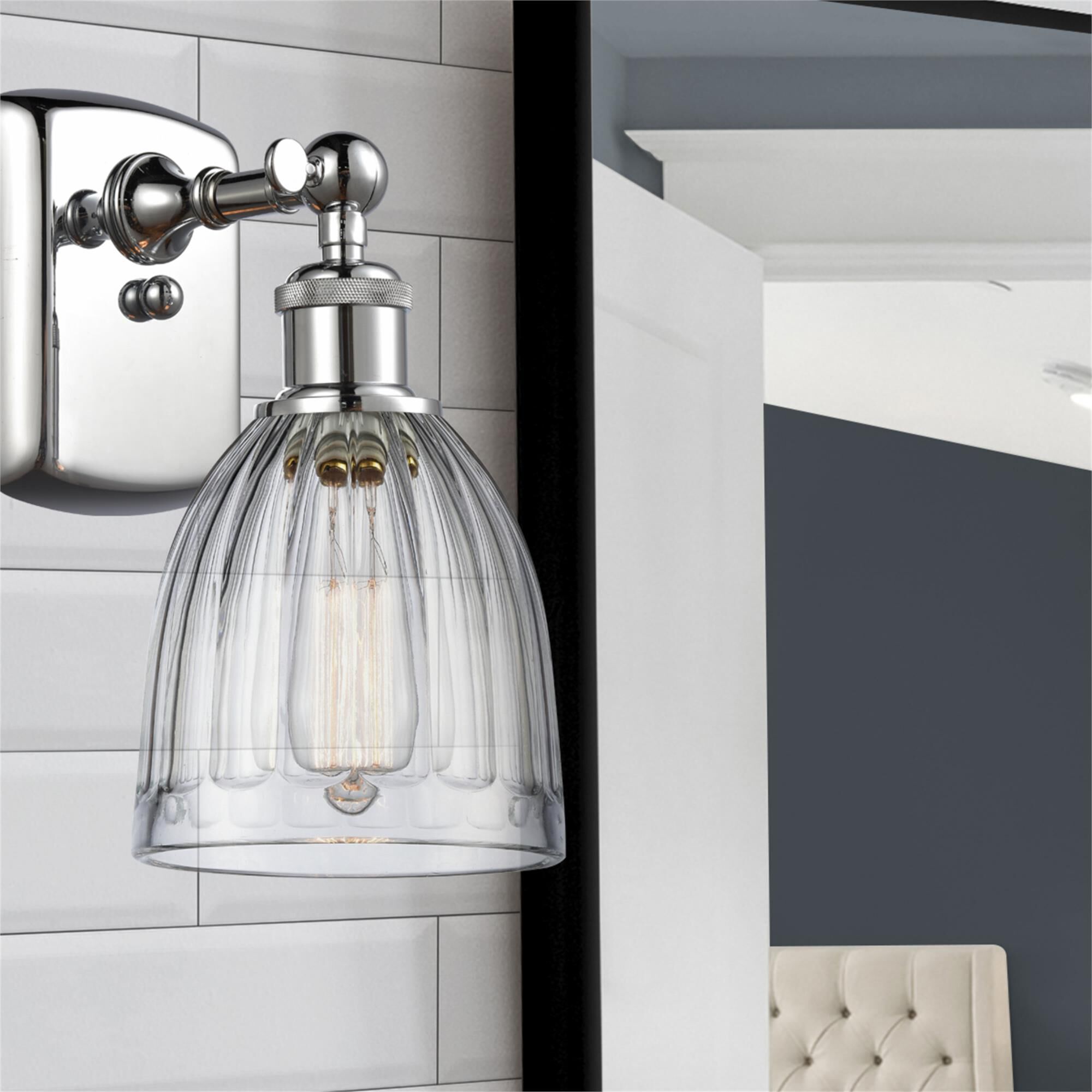 Shown in Polished Chrome finish and Drum glass and Glass shade