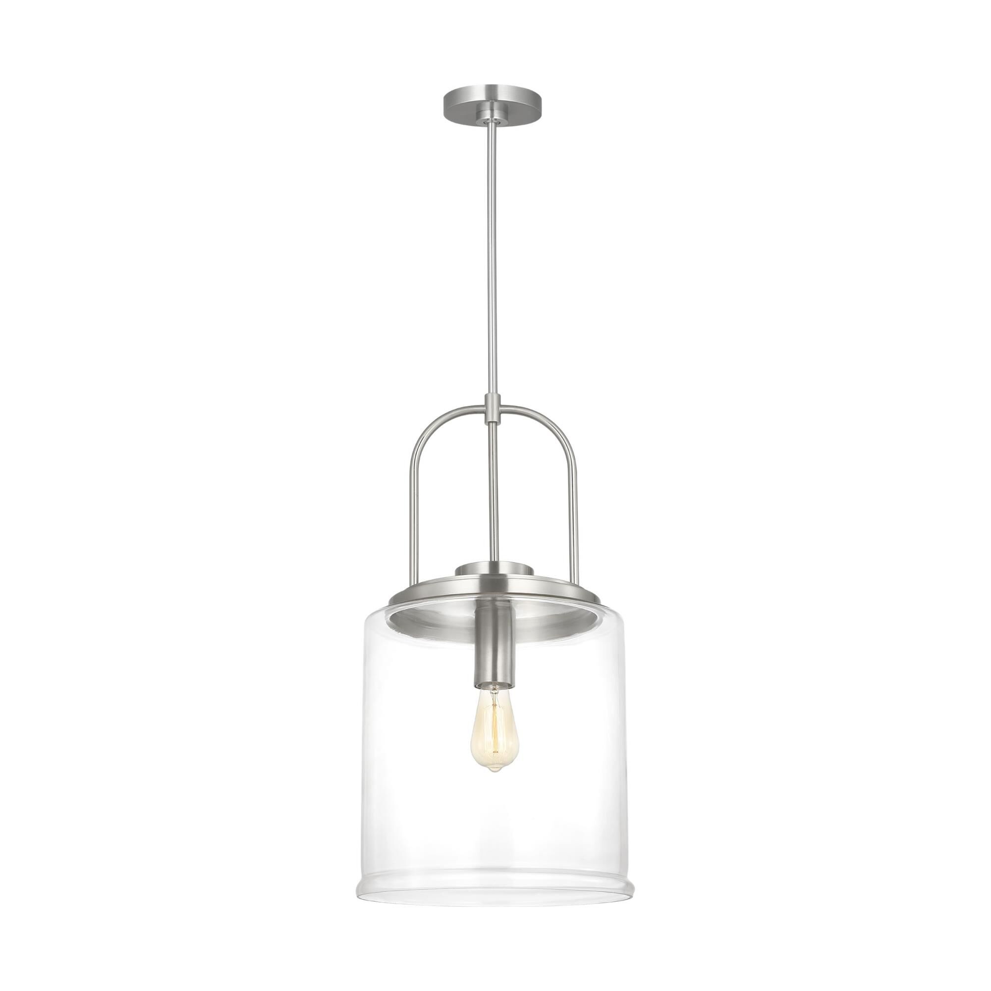 Shown in Brushed Nickel finish and Clear glass