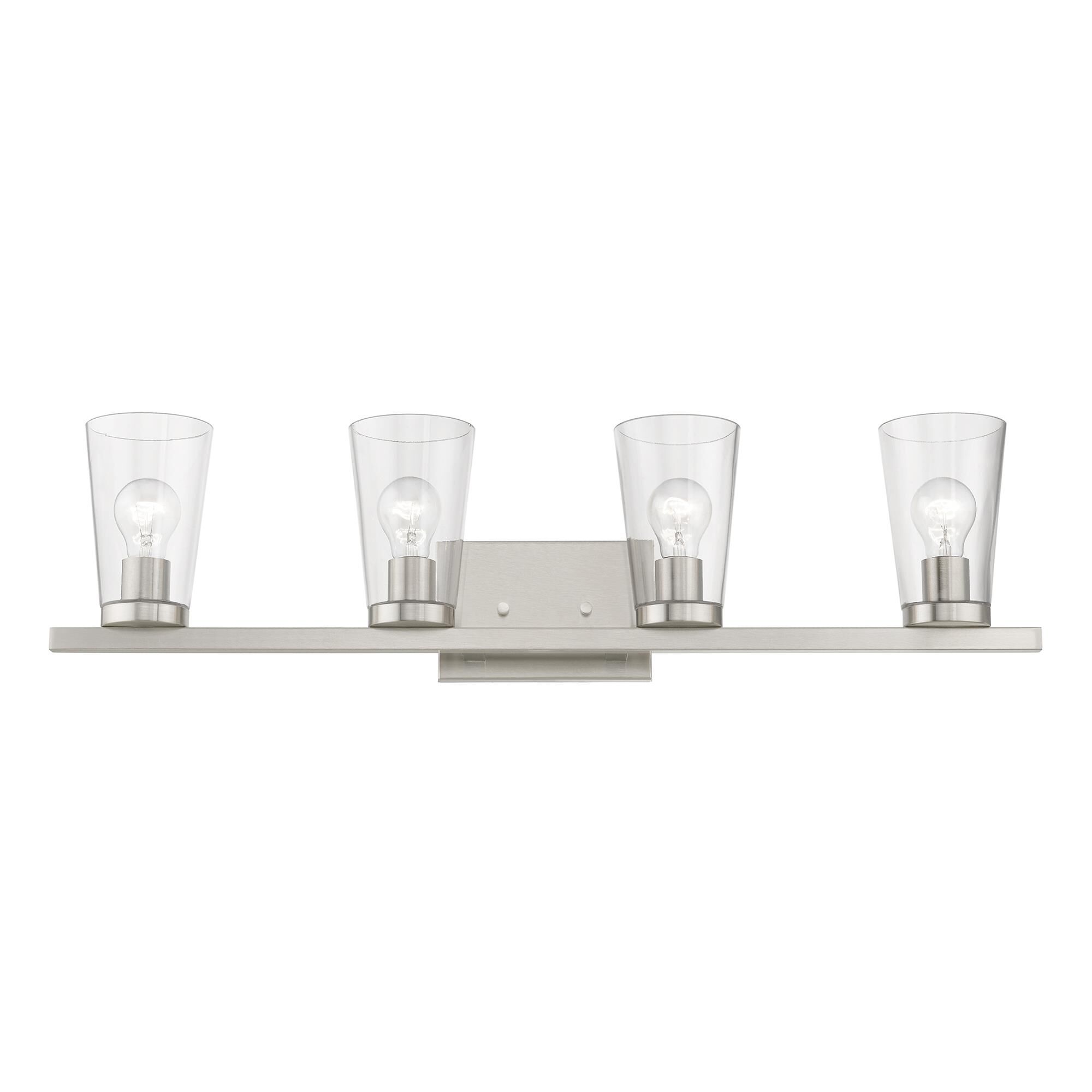 Shown in Brushed Nickel finish and Clear glass