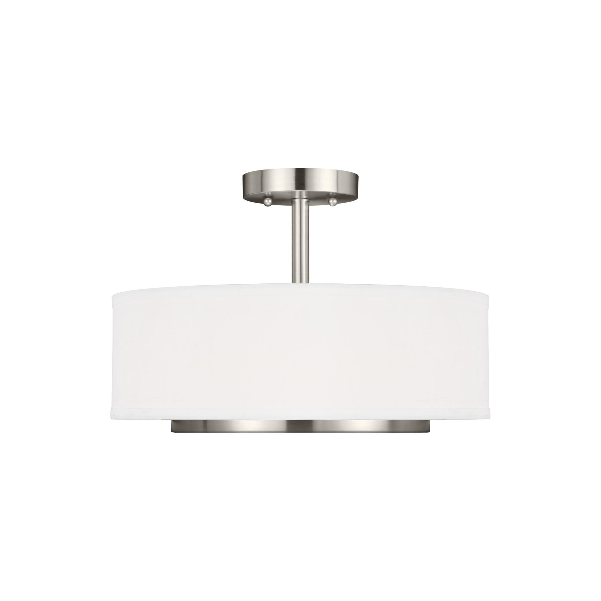 Shown in Brushed Nickel finish and Satin Etched  Diffuser And Off-White Faux Silk Fabric Shade glass and Satin Etched Glass Diffuser And Off-White Faux Silk Fabric shade