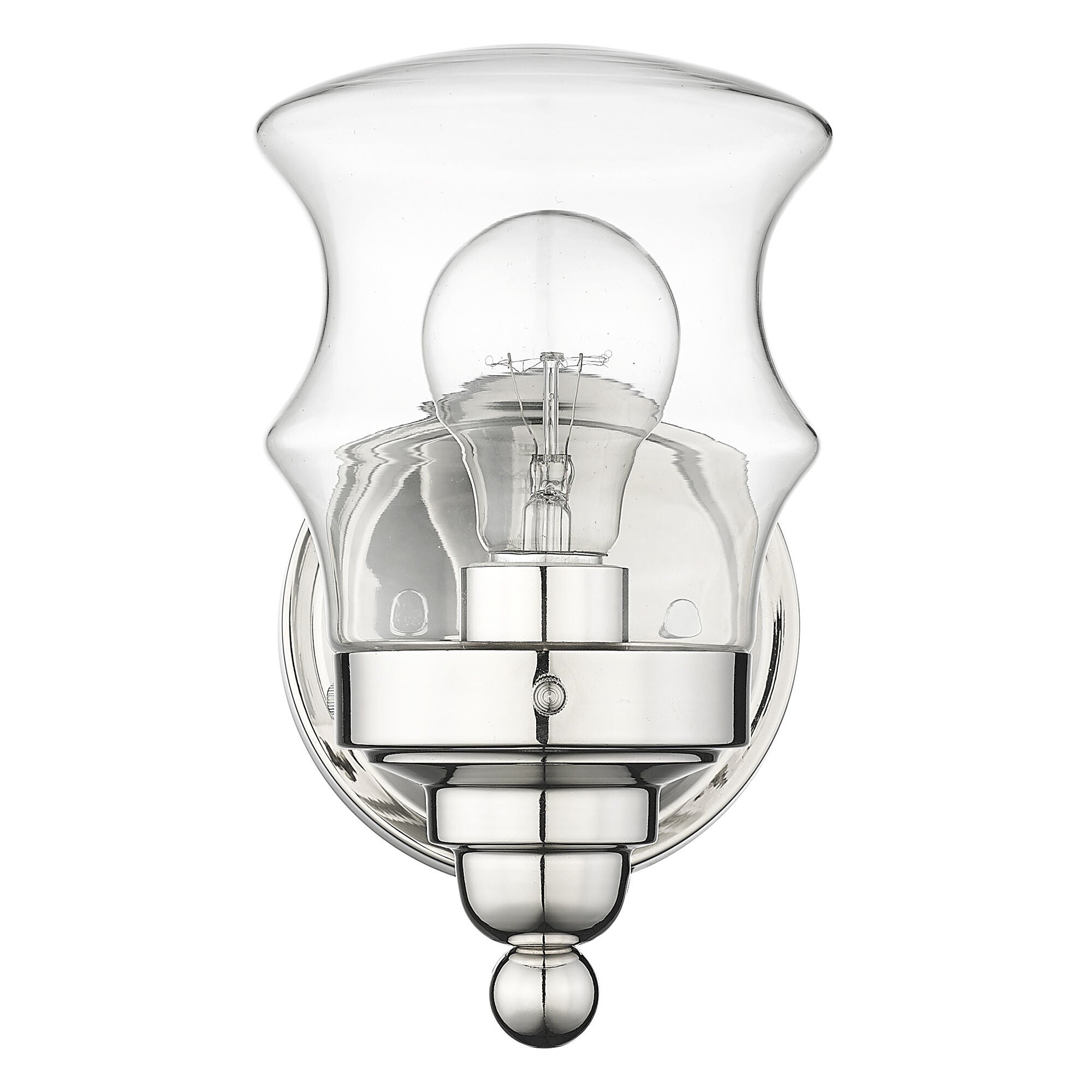 Shown in Polished Nickel finish and Clear Glass shade