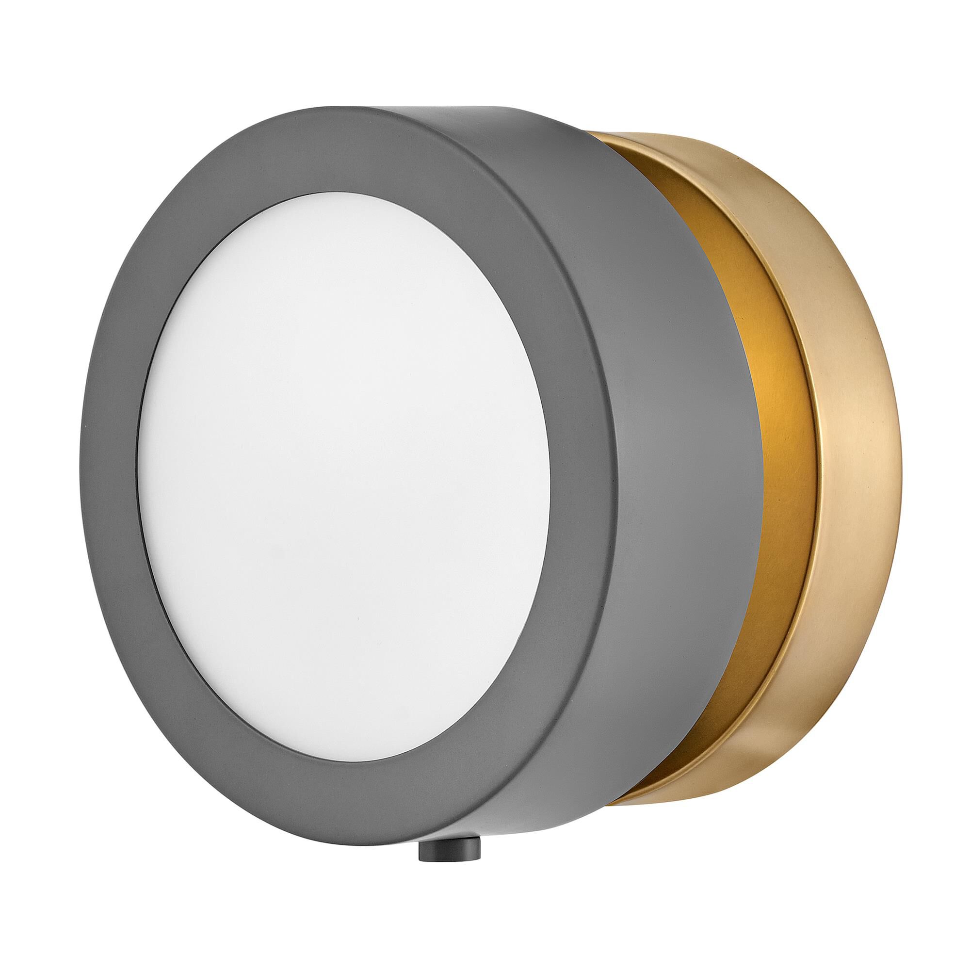 Shown in Dark Matte Grey with Heritage Brass Accents finish and Etched Opal glass