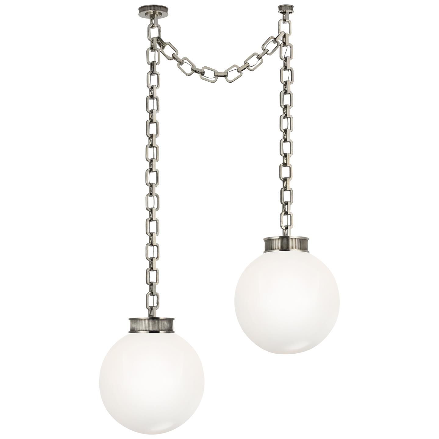 Shown in Pewter finish and White glass