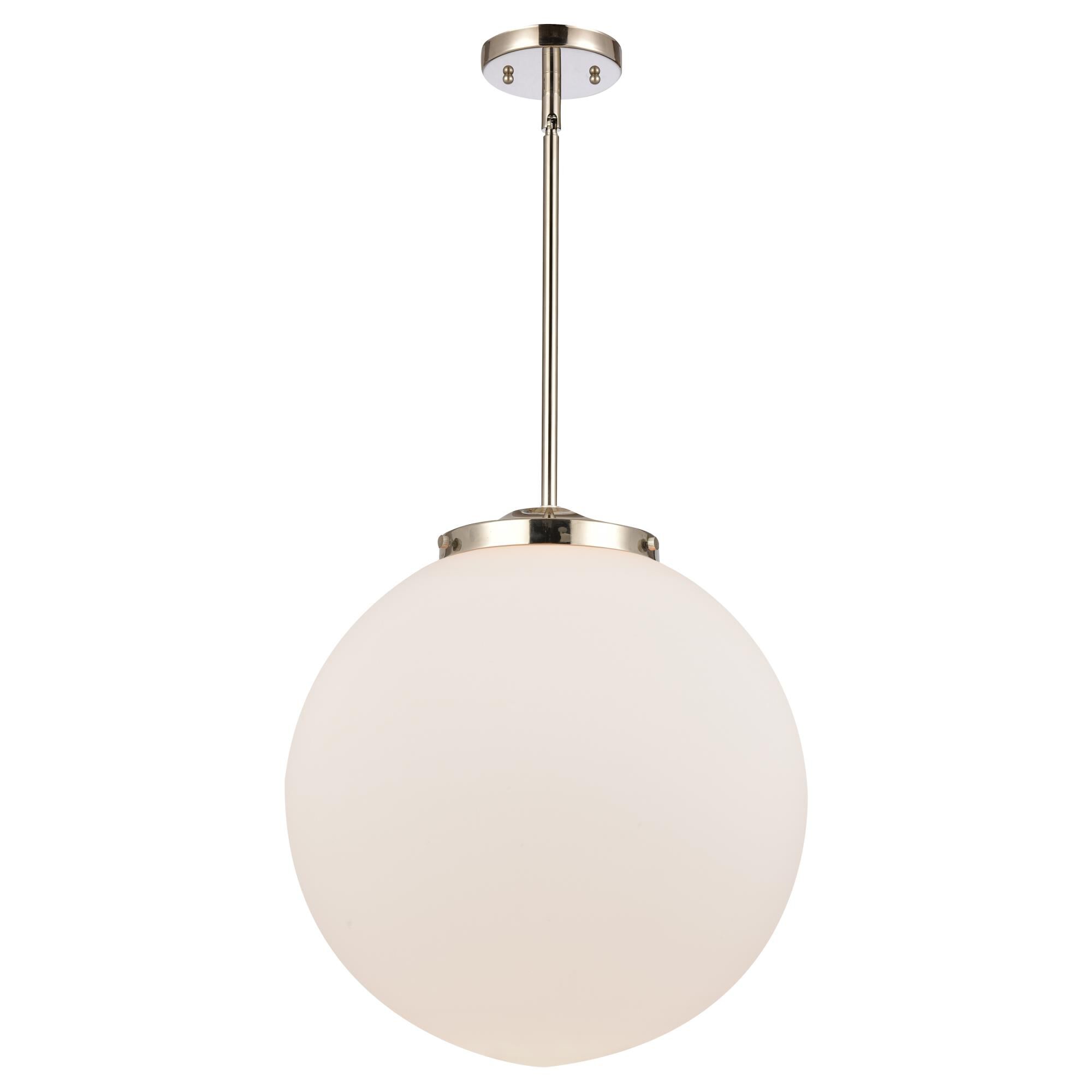 Shown in Polished Nickel finish and Matte White Cased Beacon glass