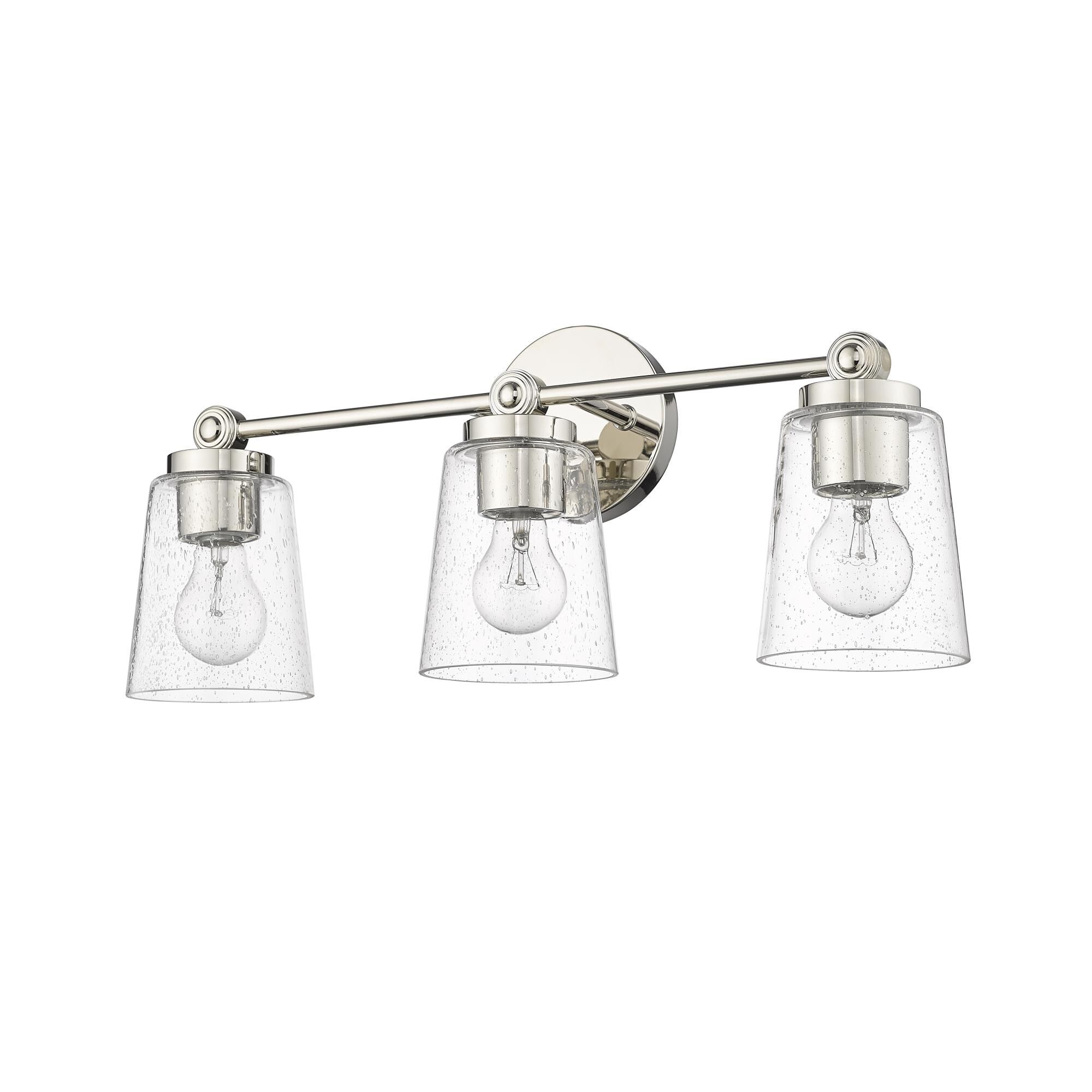 Shown in Polished Nickel finish and Clear Seeded glass