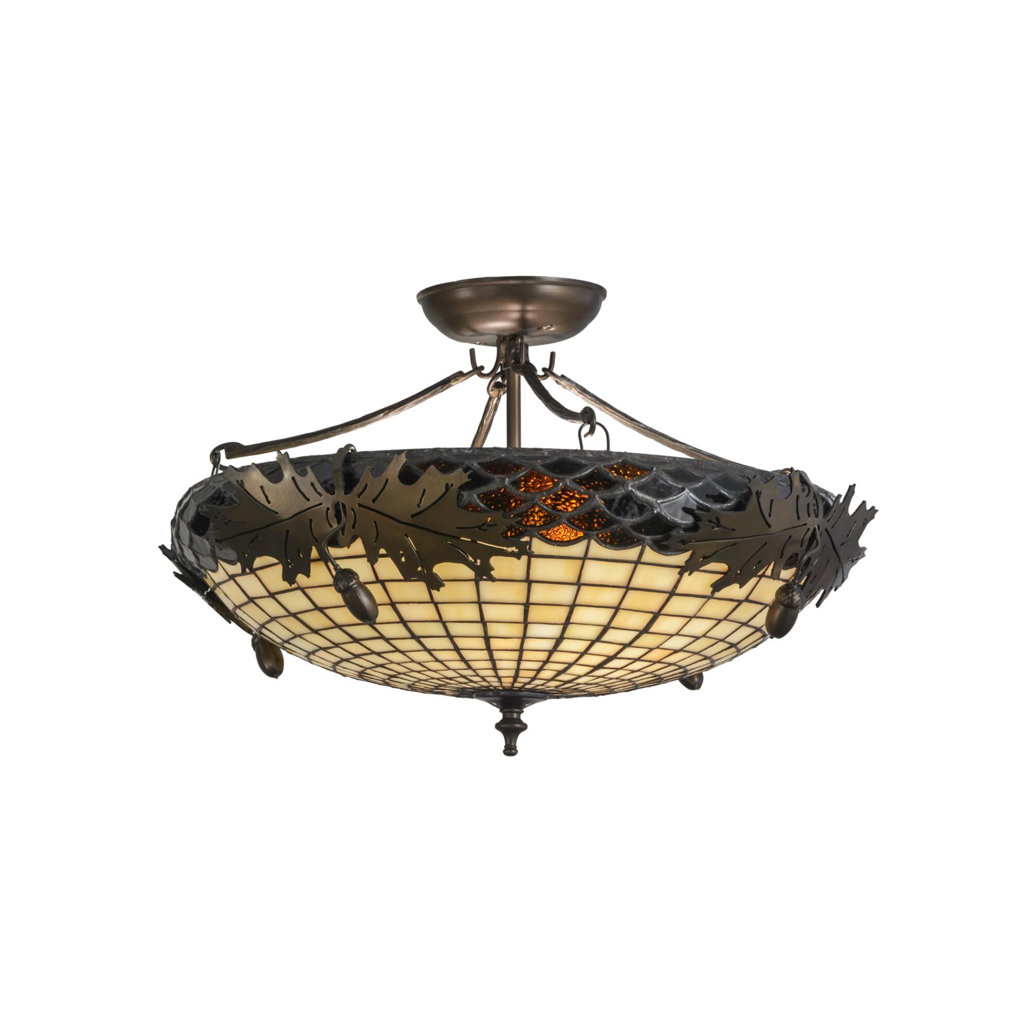 Shown in Antique Copper Finish finish and Beige glass