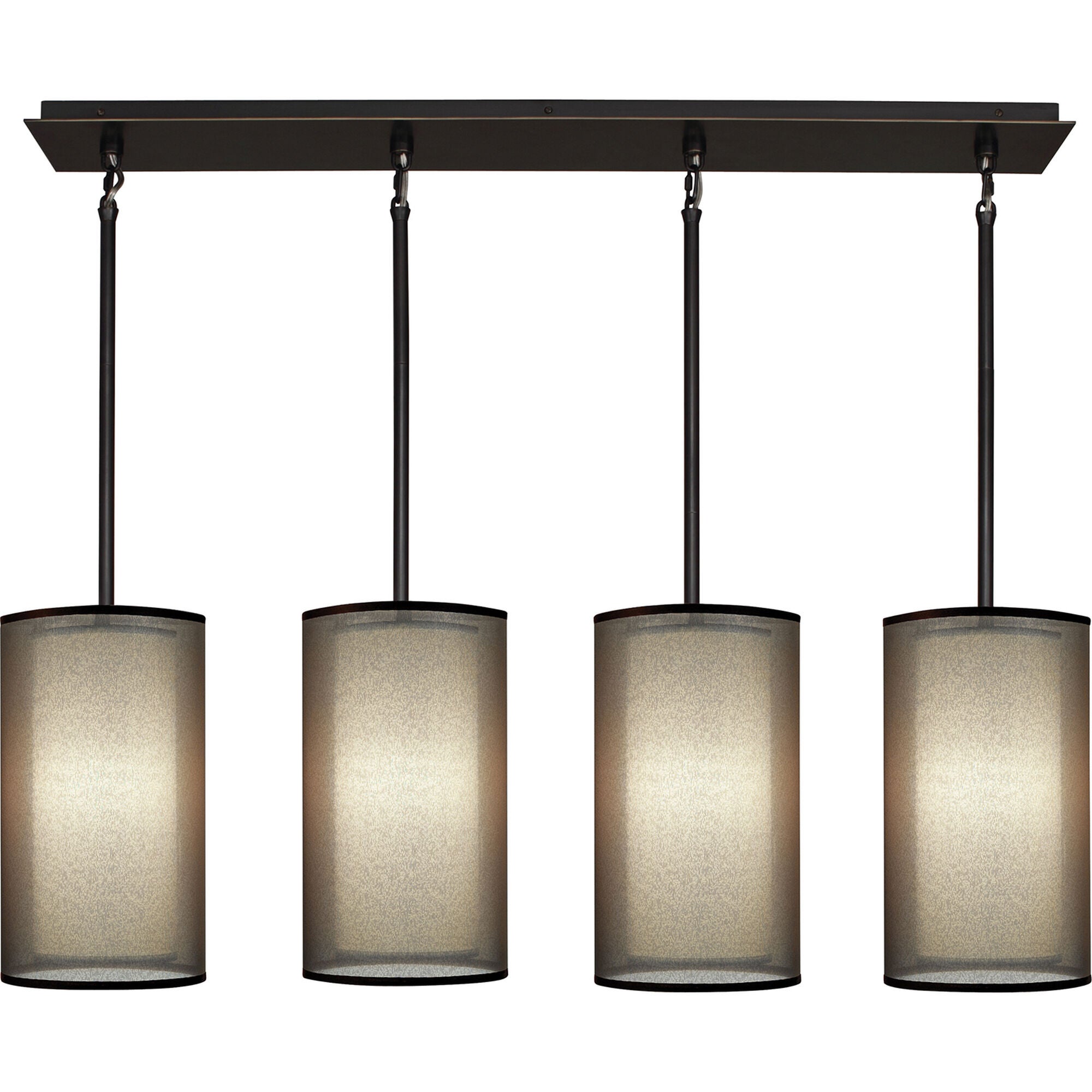 Shown in Deep Patina Bronze finish and Bronze Transparent Fabric Exterior With Ascot White Fabric Interior shade